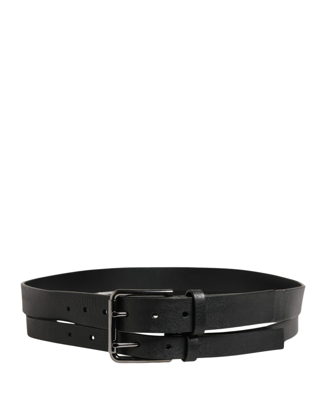 Dolce & Gabbana Black Double Strap Leather Silver Buckle Belt