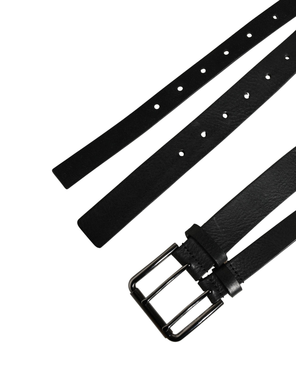 Dolce & Gabbana Black Double Strap Leather Silver Buckle Belt