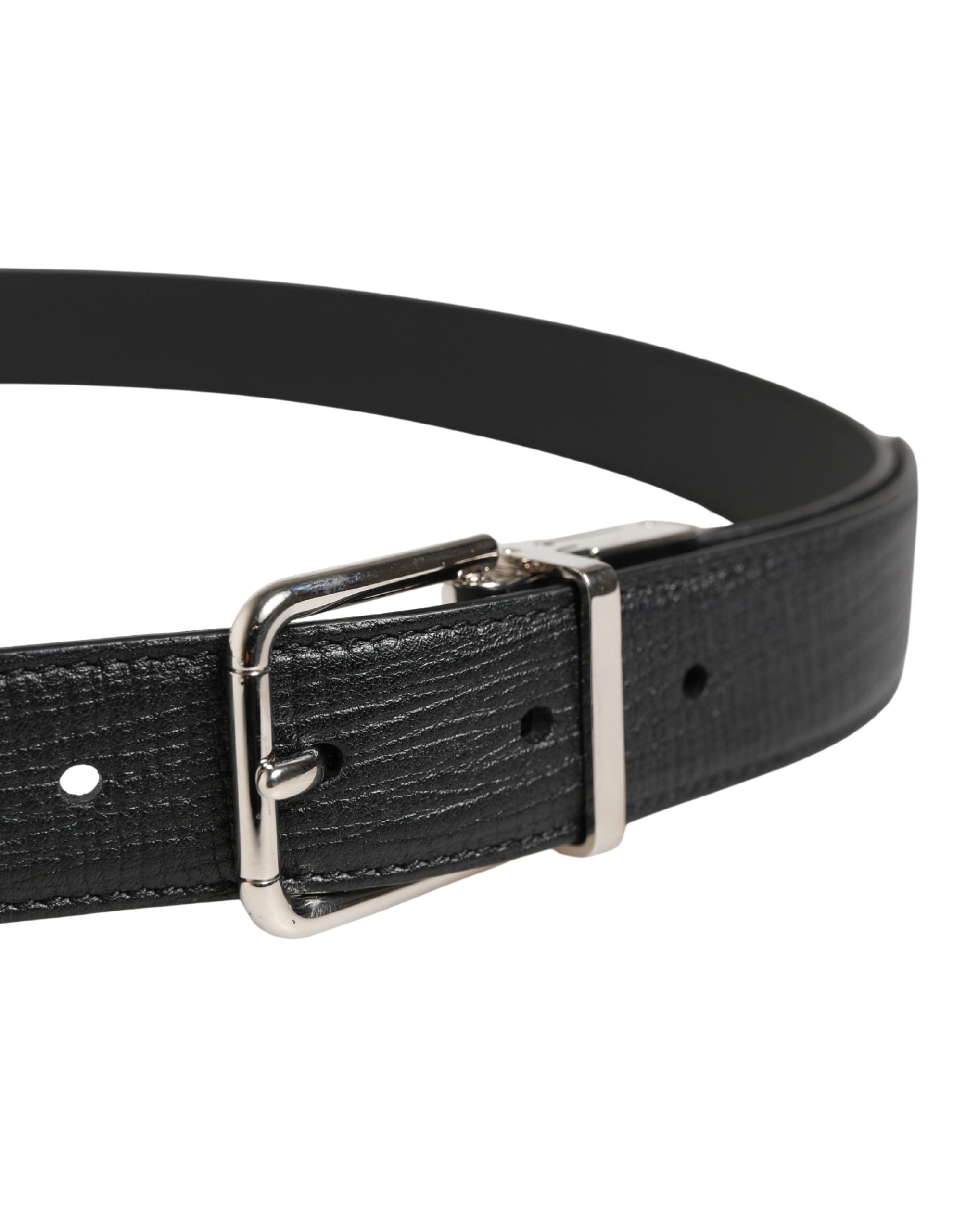 Dolce & Gabbana Men Black Classic Leather Metal Buckle Belt