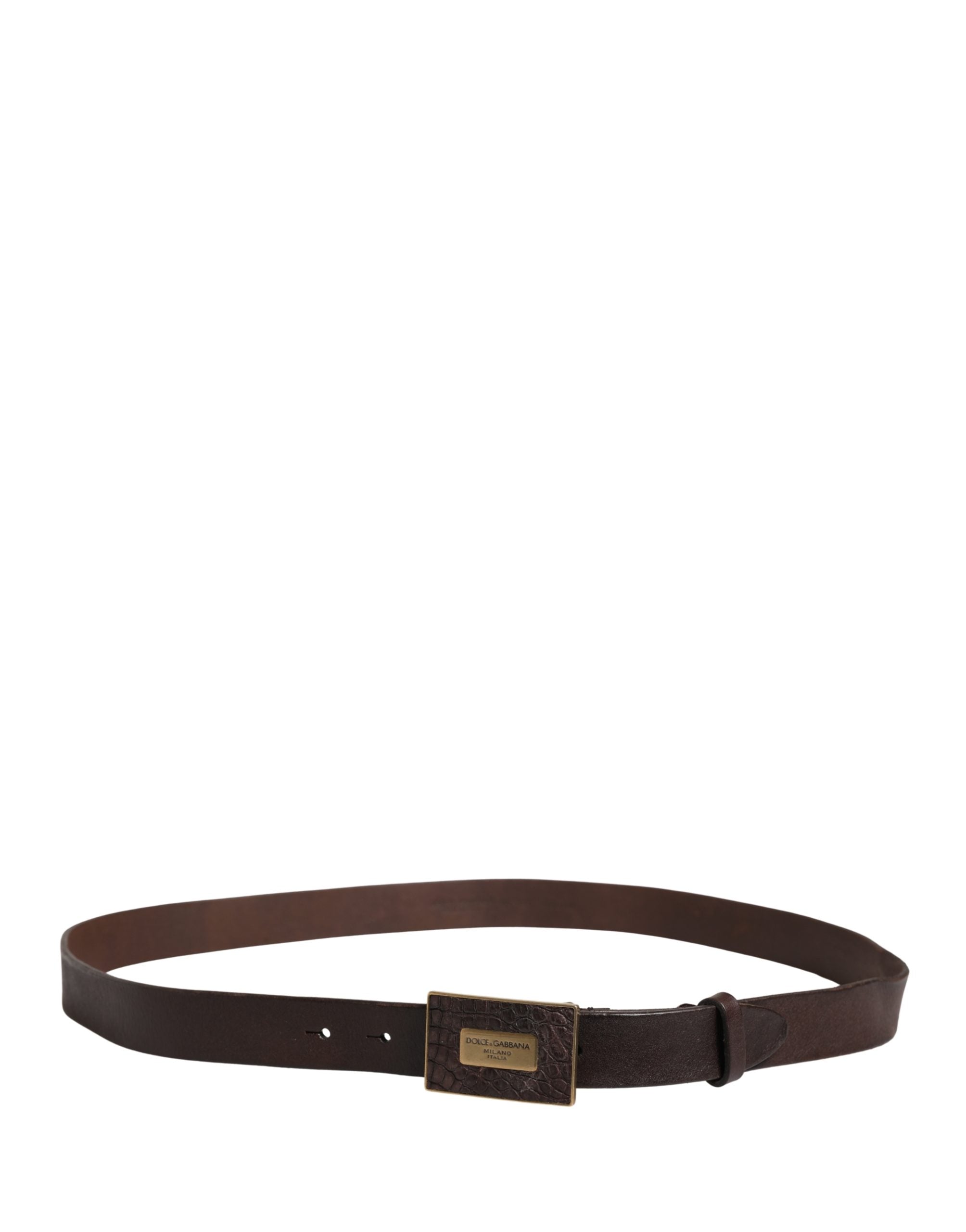 Dolce & Gabbana Men Brown Leather Logo Metal Buckle Belt