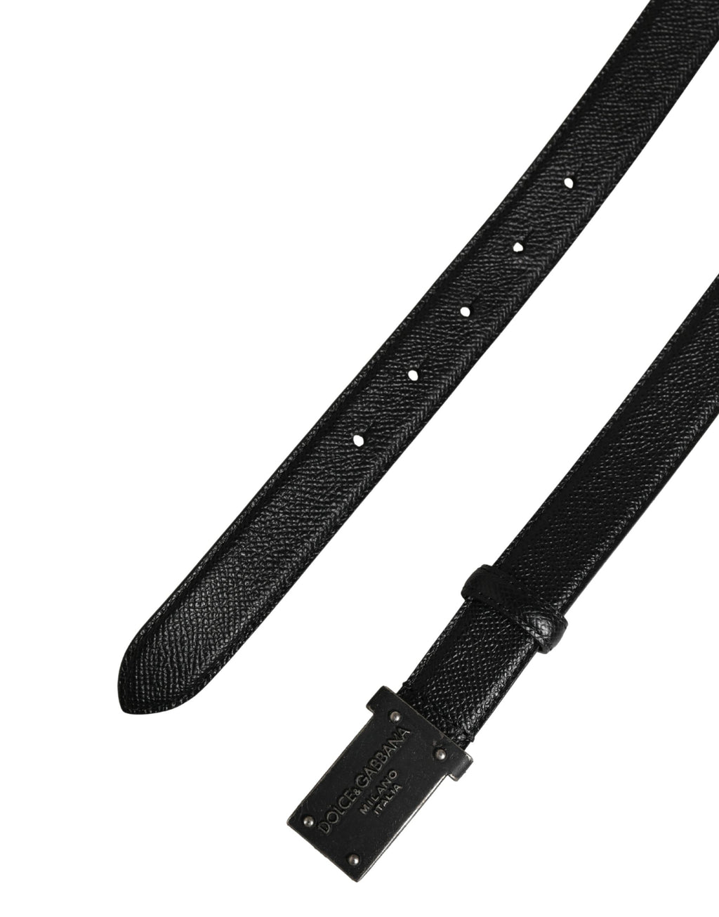 Dolce & Gabbana Men Black Calf Leather Logo Metal Buckle Belt