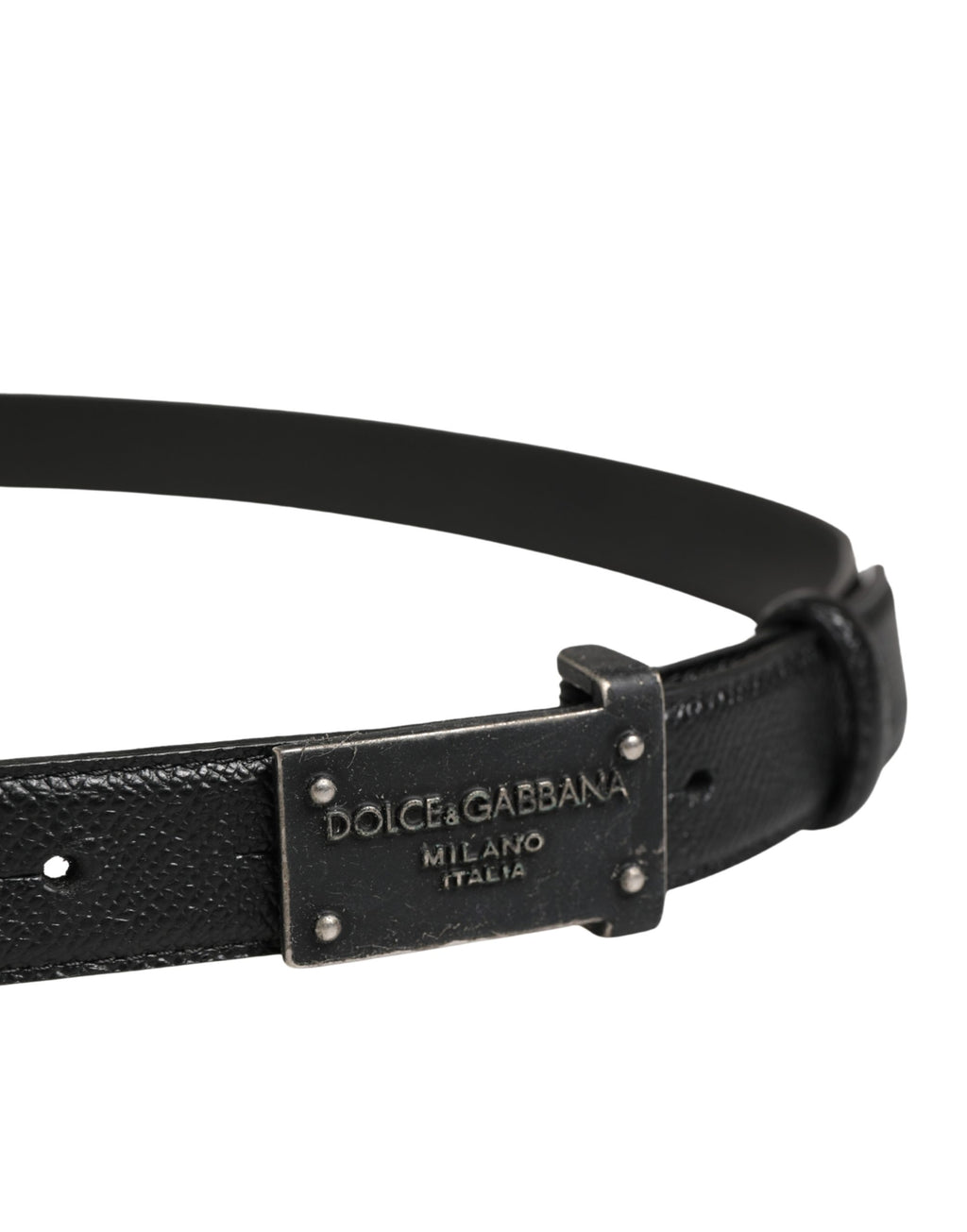 Dolce & Gabbana Men Black Calf Leather Logo Metal Buckle Belt