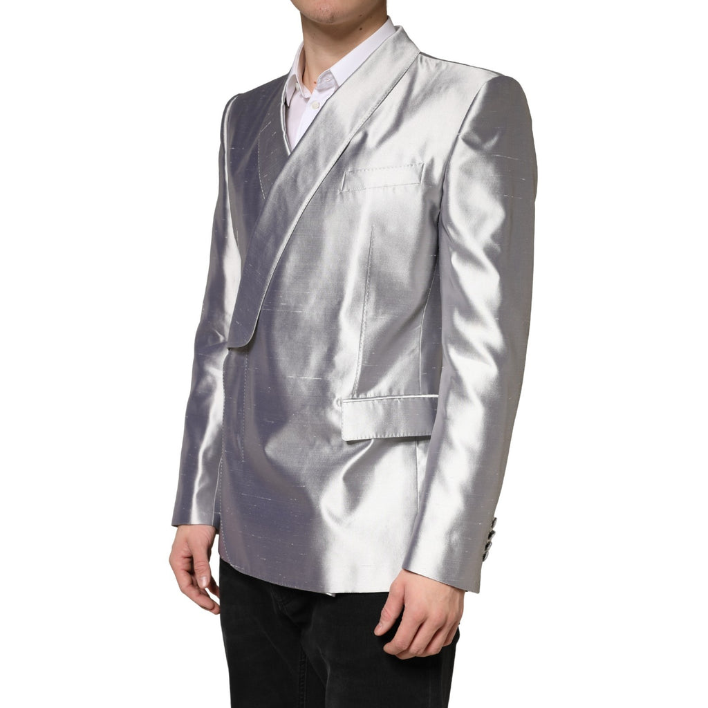 Dolce & Gabbana Silver SICILIA Silk Double Breasted Blazer