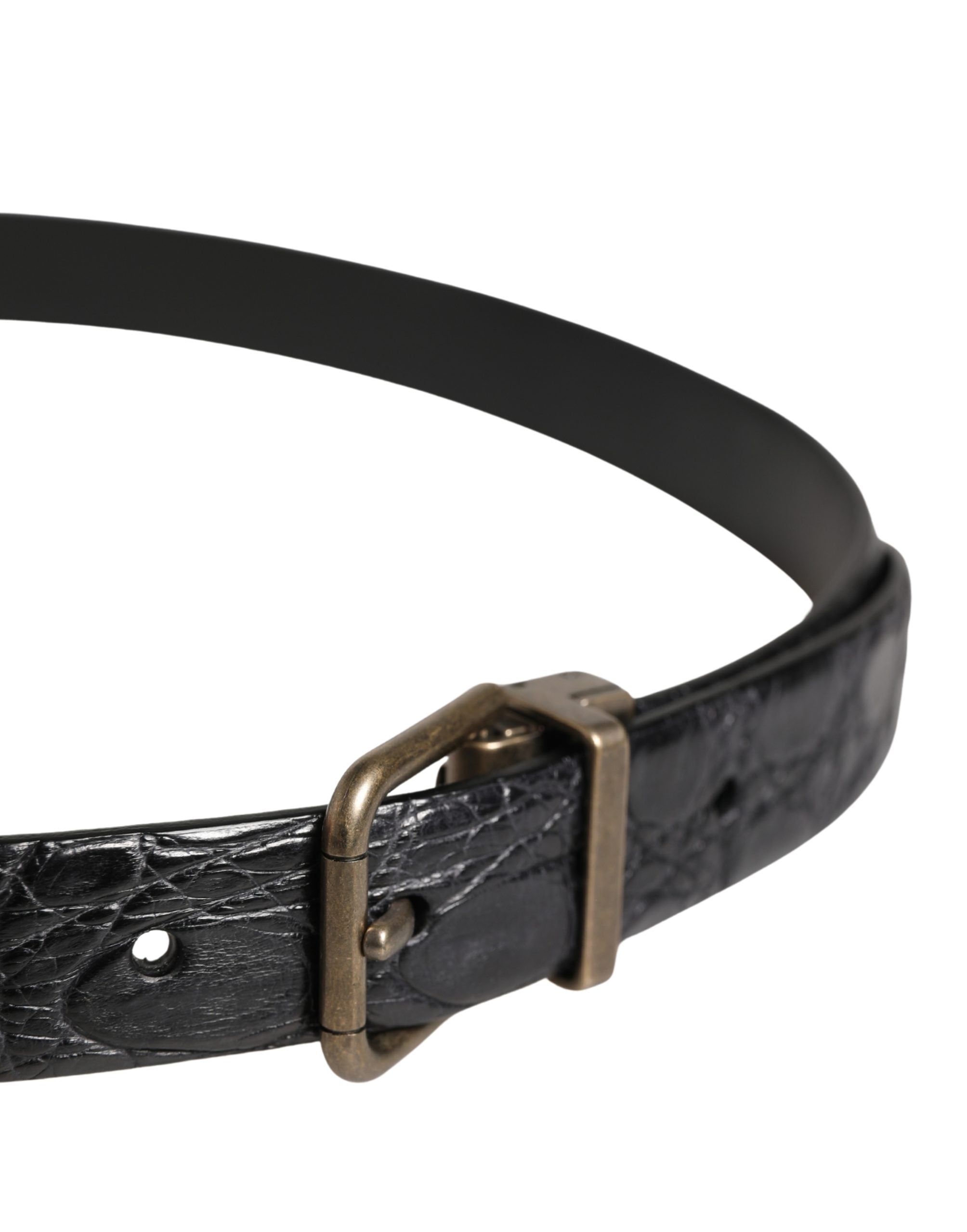 Dolce & Gabbana Men Black Exotic Leather Metal Buckle Belt