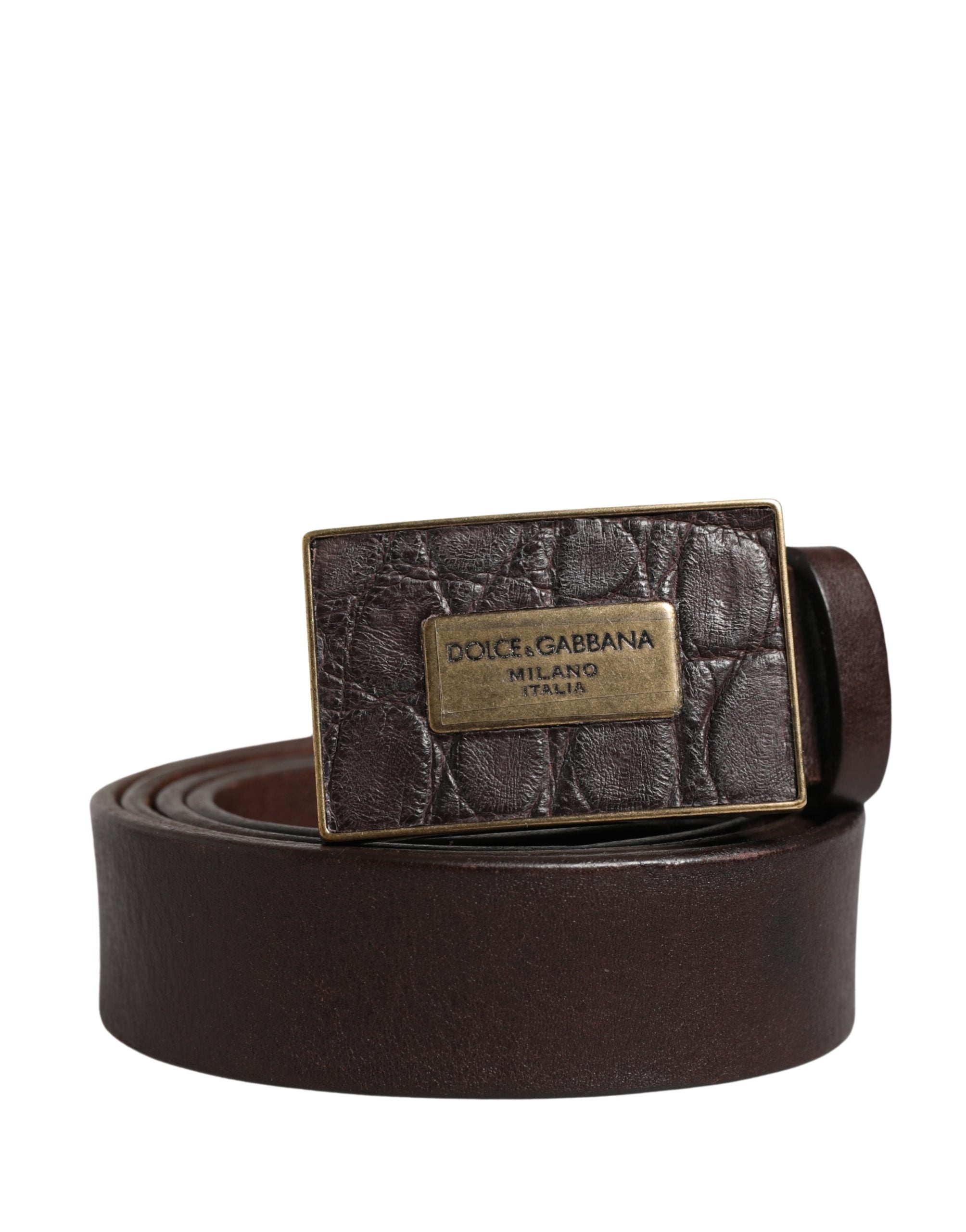Dolce & Gabbana Men Brown Calf Leather Logo Metal Buckle Belt