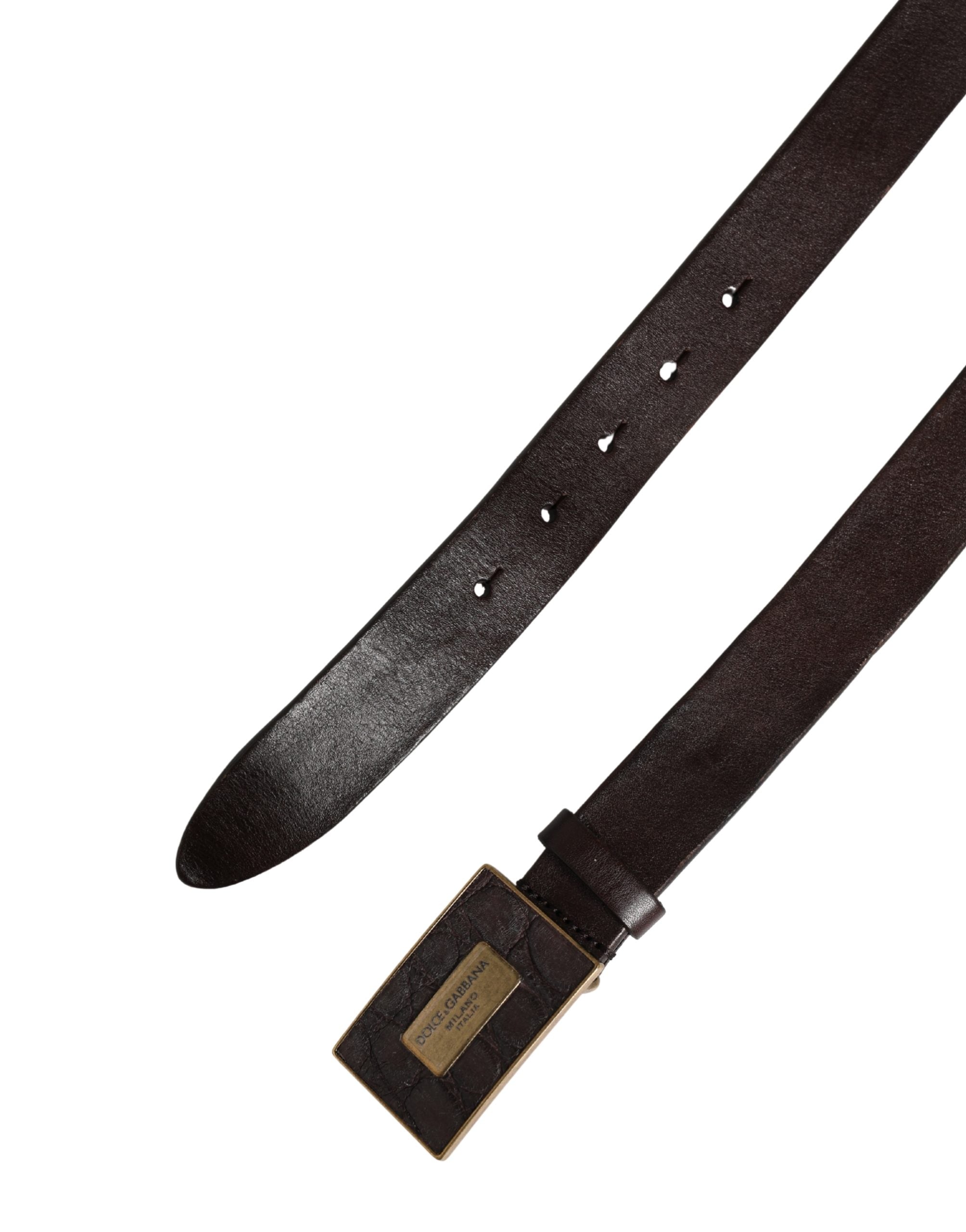 Dolce & Gabbana Men Brown Calf Leather Logo Metal Buckle Belt
