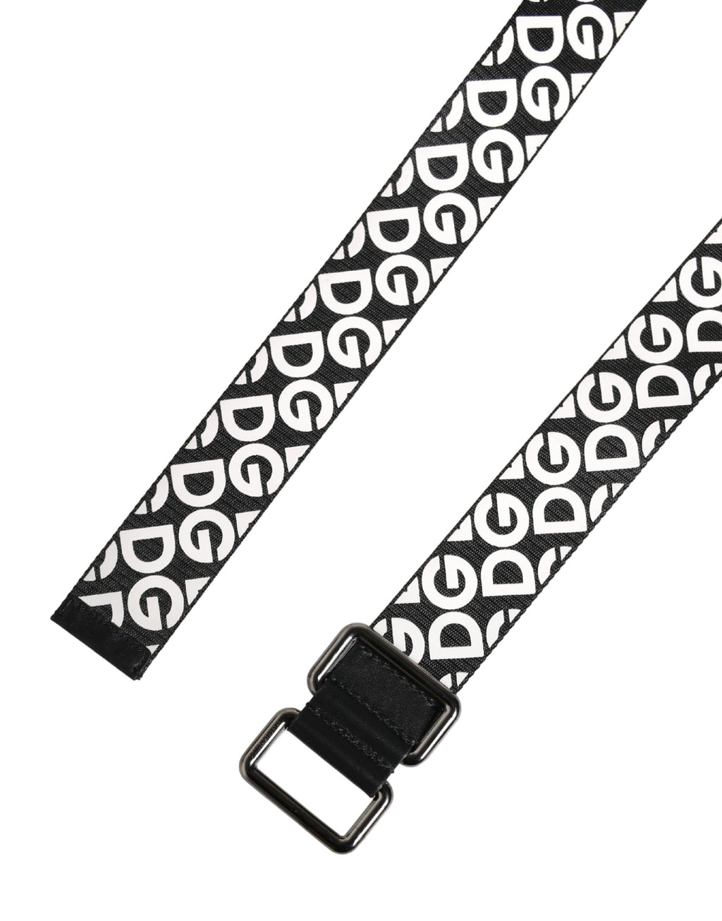 Dolce & Gabbana White Black Logo Leather Metal Buckle Belt
