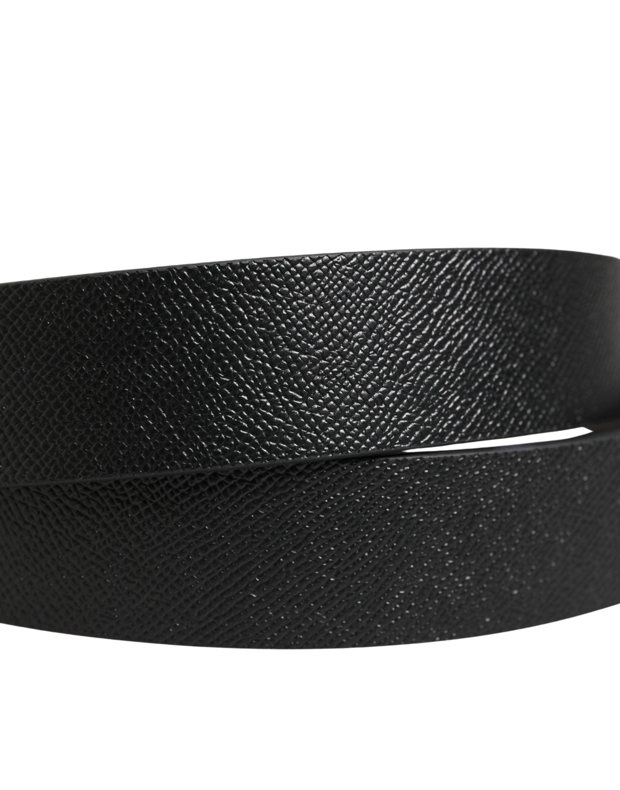 Dolce & Gabbana Black Classic Leather Logo Metal Buckle Belt