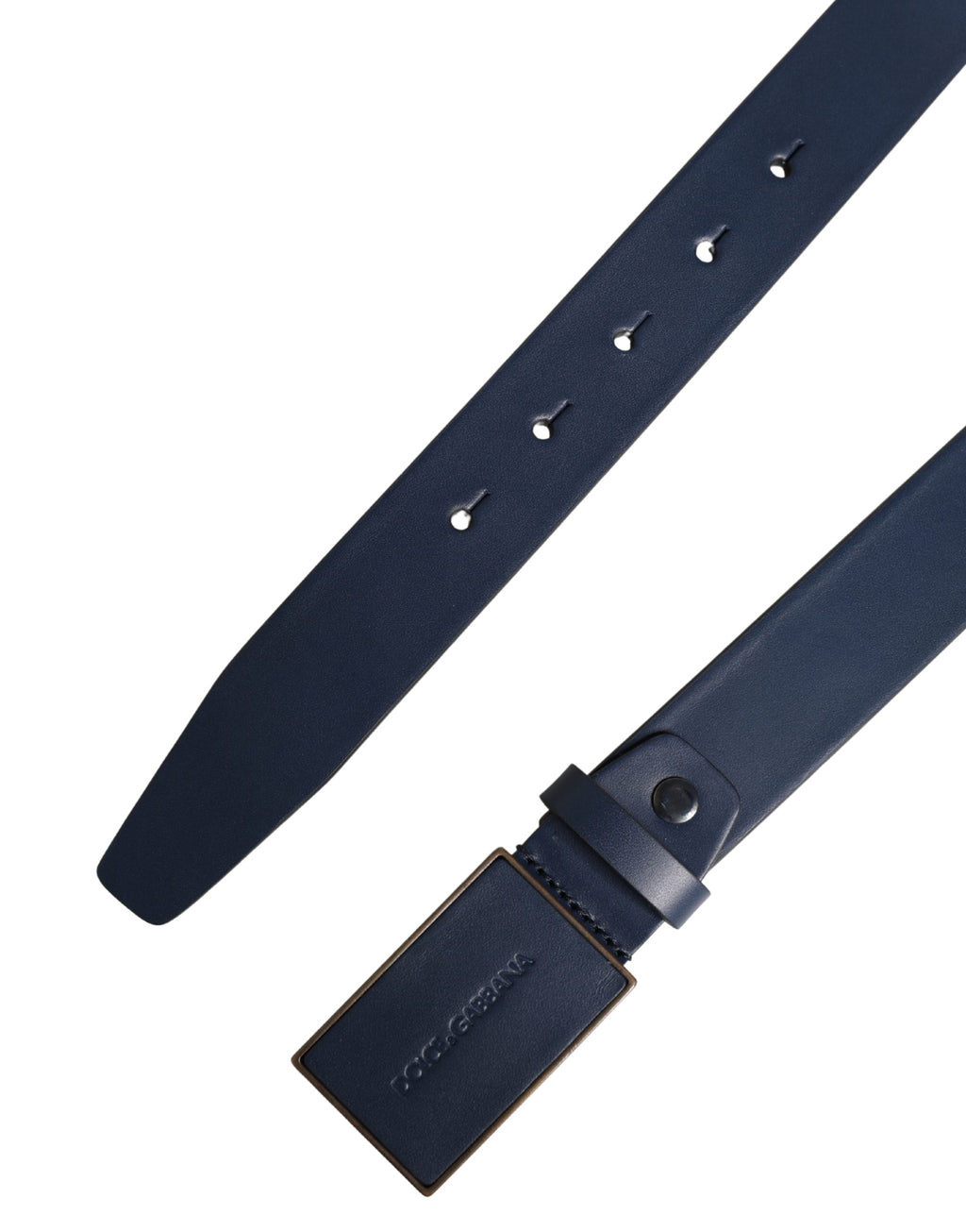 Dolce & Gabbana Blue Calf Leather Logo Metal Buckle Belt