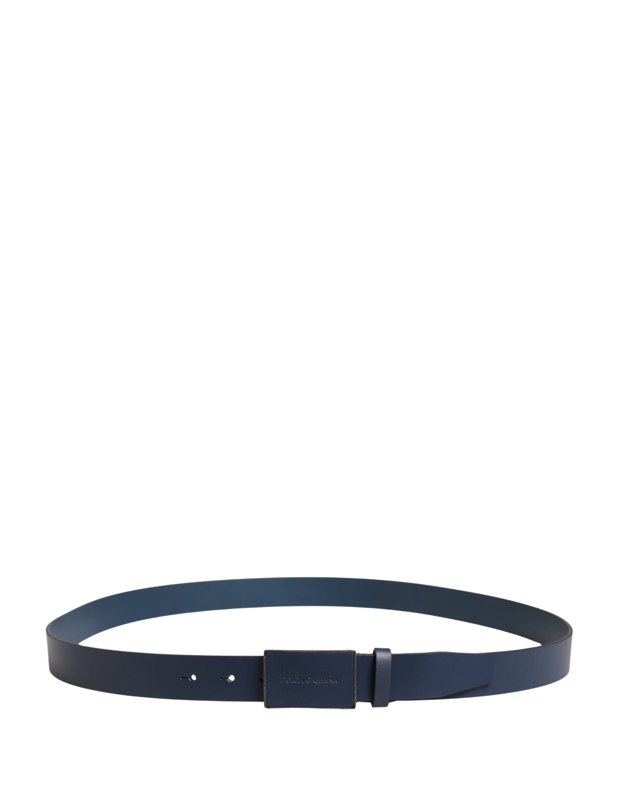Dolce & Gabbana Dark Blue Calf Leather Logo Metal Buckle Belt