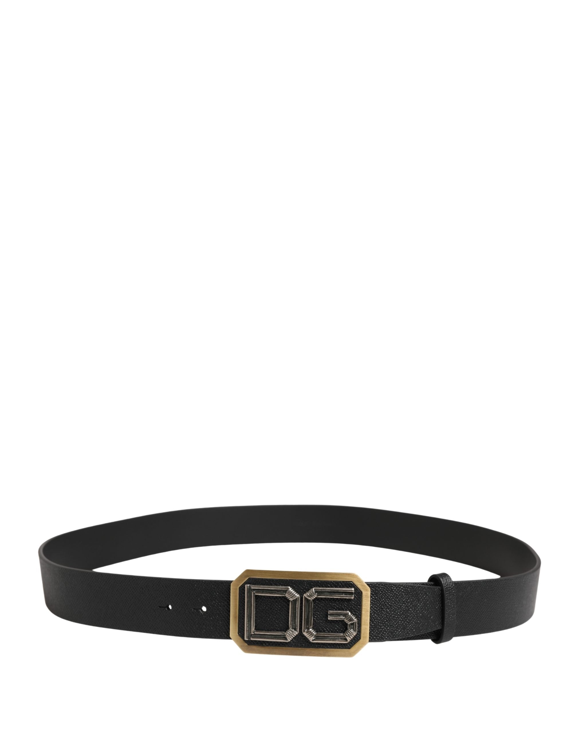 Dolce & Gabbana Men Black Leather DG Logo Metal Buckle Belt