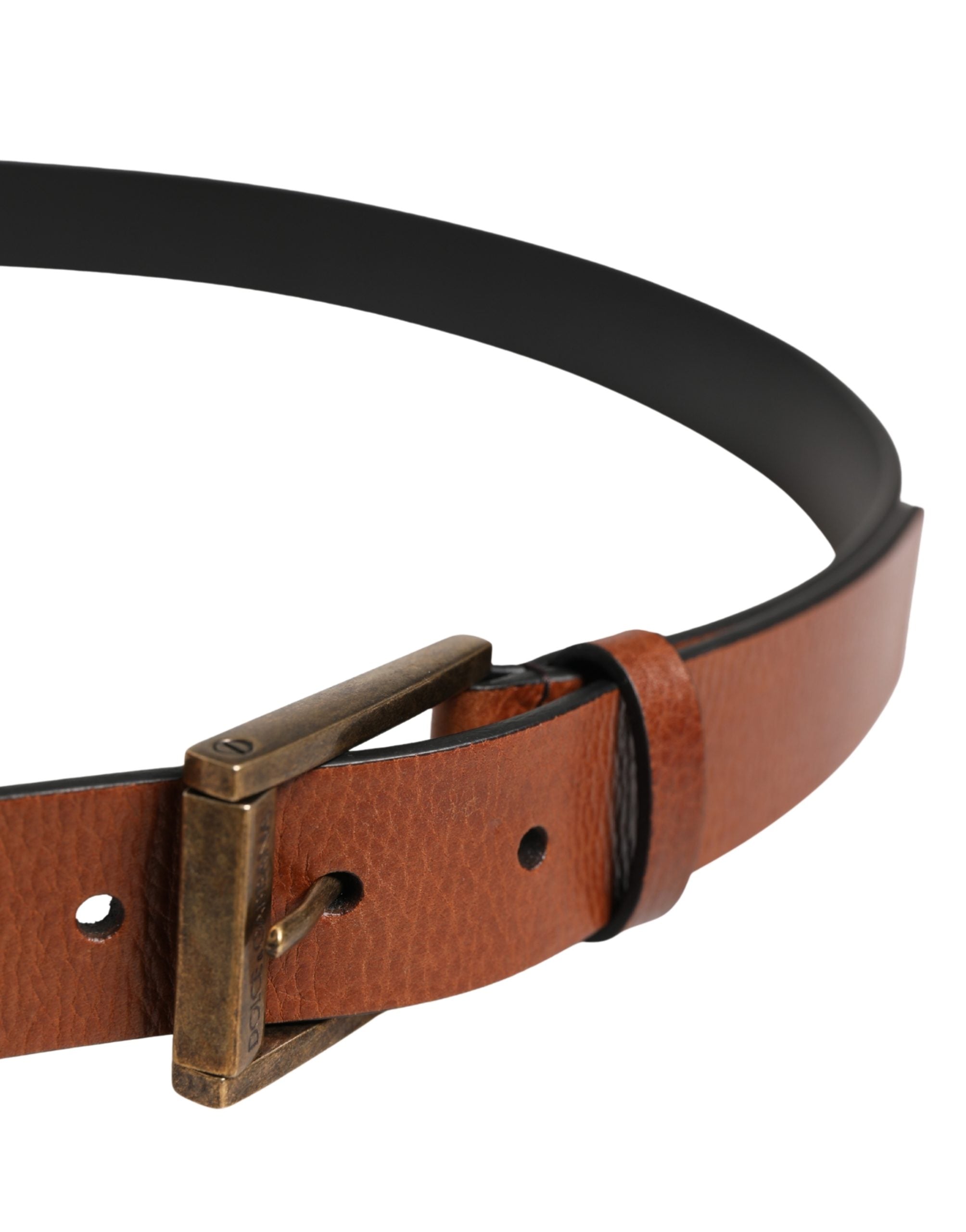 Dolce & Gabbana Men Brown Leather Classic Metal Buckle Belt