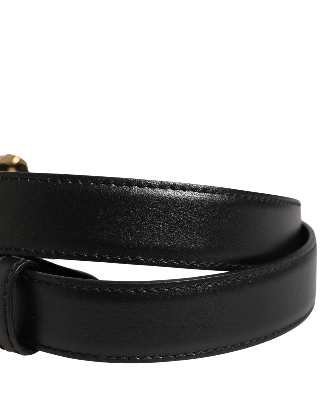 Dolce & Gabbana Black Leather DG Logo Embellished Buckle Belt