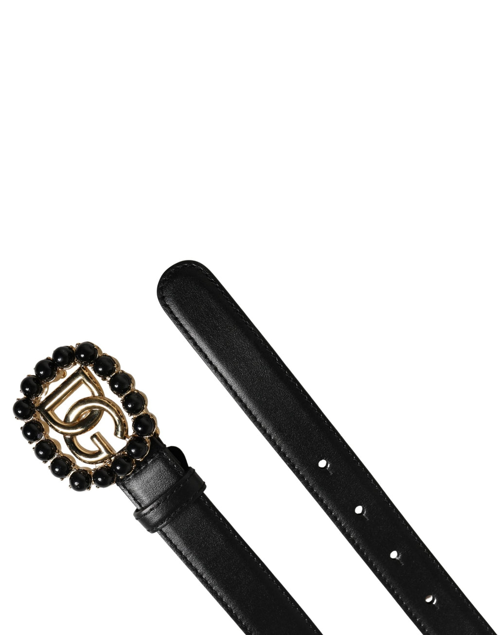 Dolce & Gabbana Black Leather DG Logo Embellished Buckle Belt