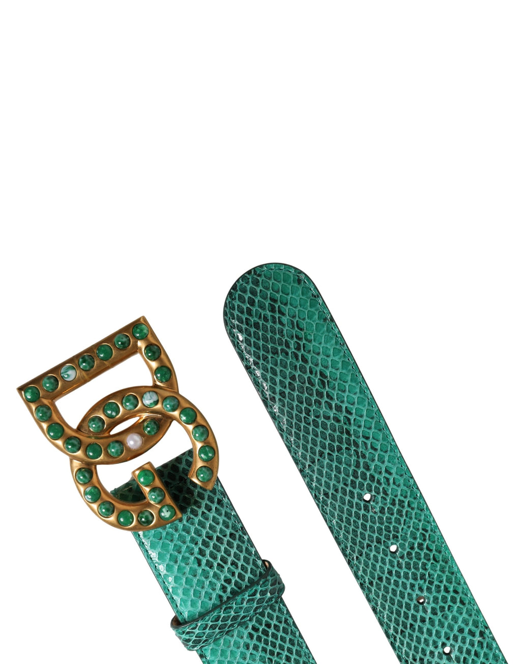 Dolce & Gabbana Green Leather DG Logo Embellished Buckle Belt