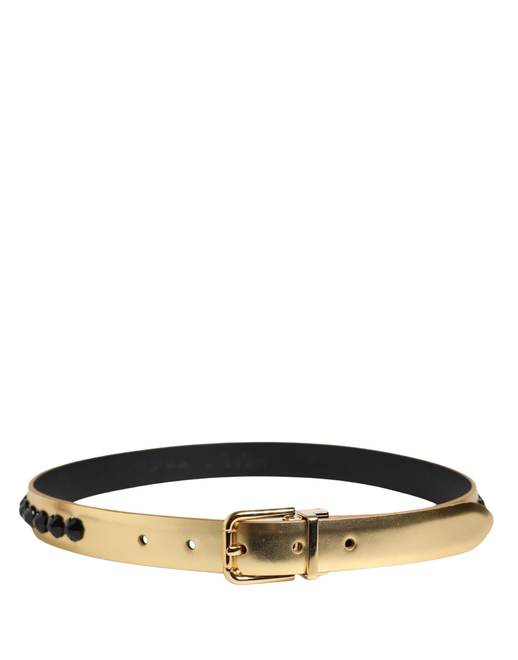 Dolce & Gabbana Gold Leather Black Crystals Metal Buckle Belt