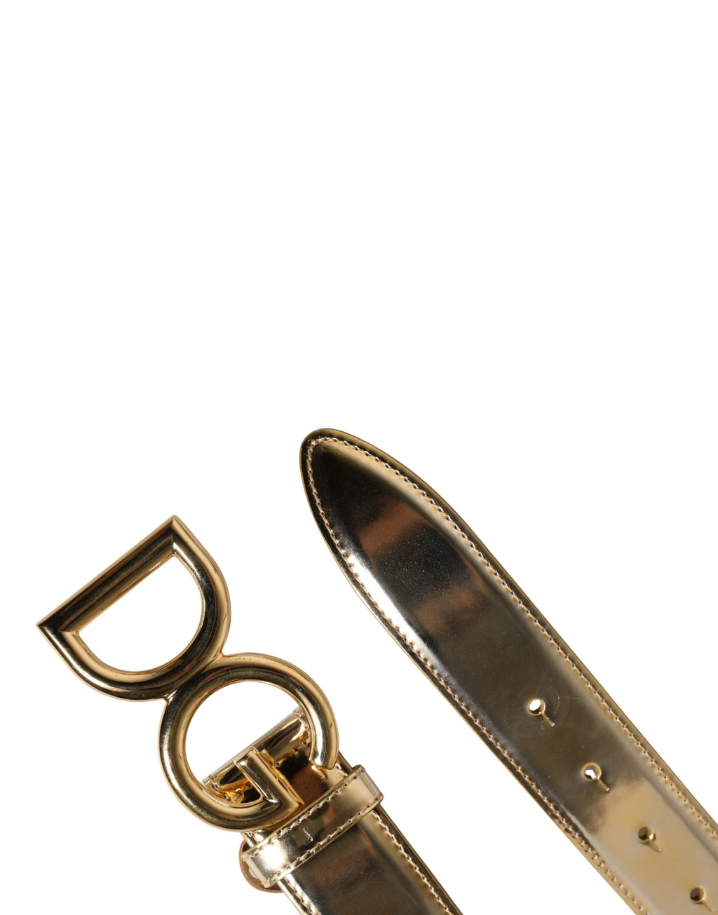 Dolce & Gabbana Gold Leather Crystals Logo Metal Buckle Belt