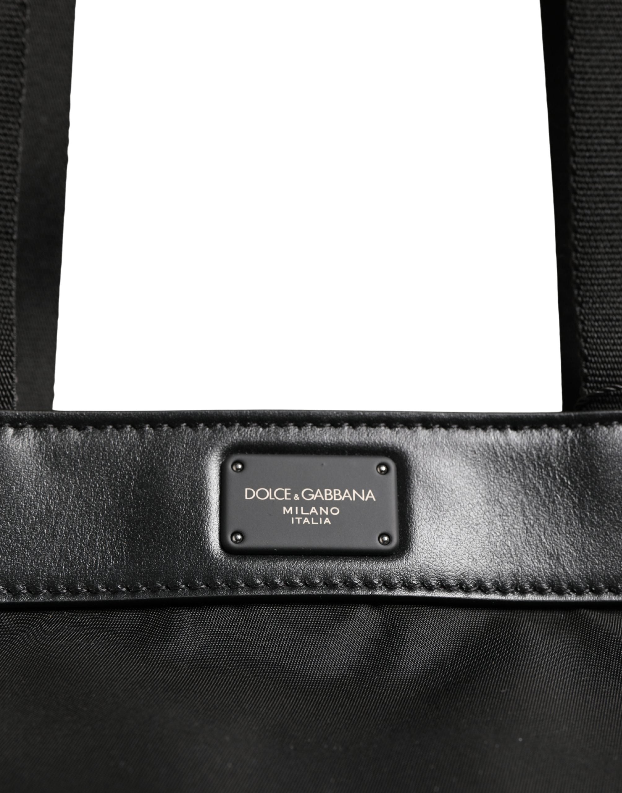 Dolce & Gabbana Black Leather #DGFamily Patch Shopping Tote Borse Bag