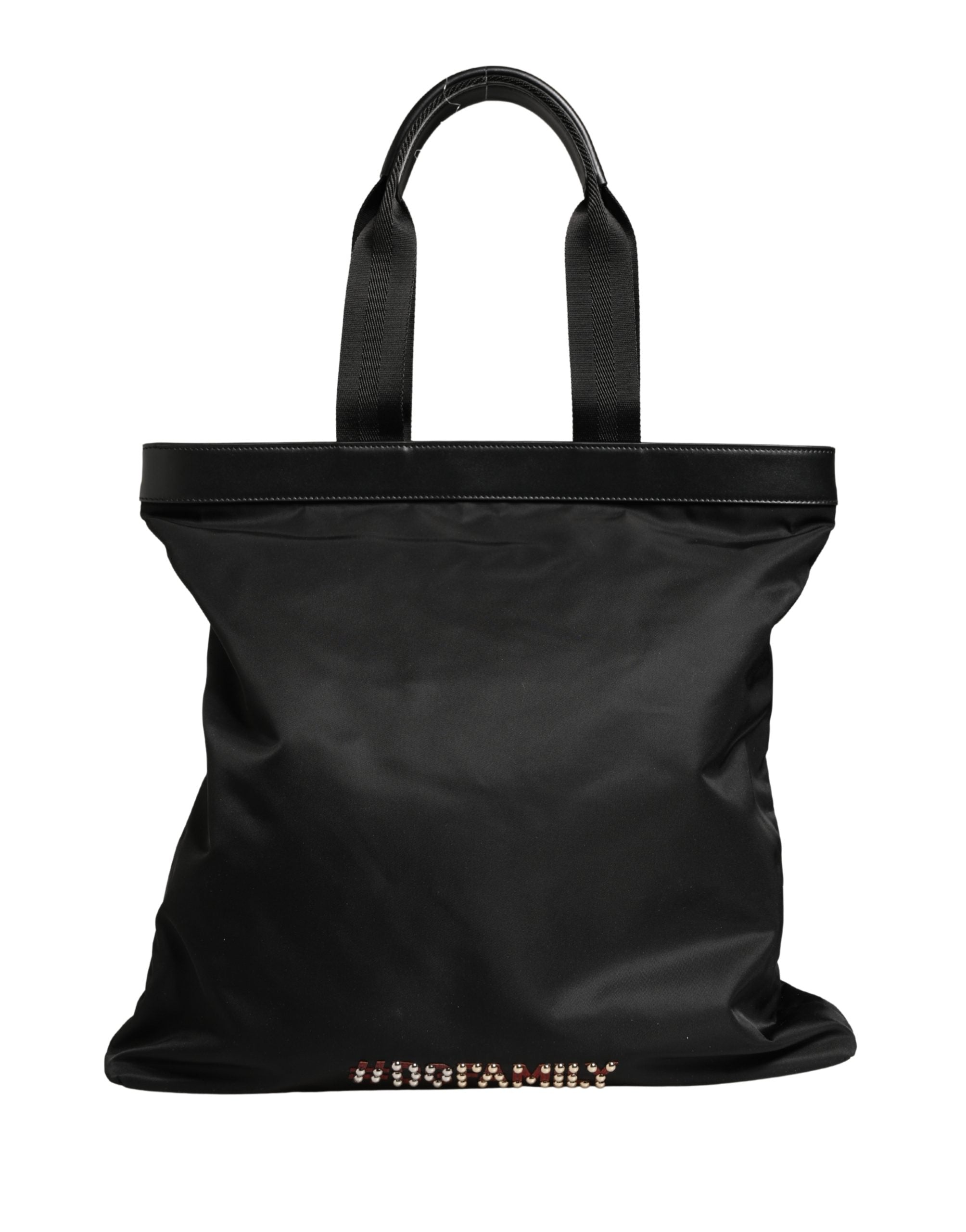 Dolce & Gabbana Black Leather #DGFamily Patch Shopping Tote Borse Bag