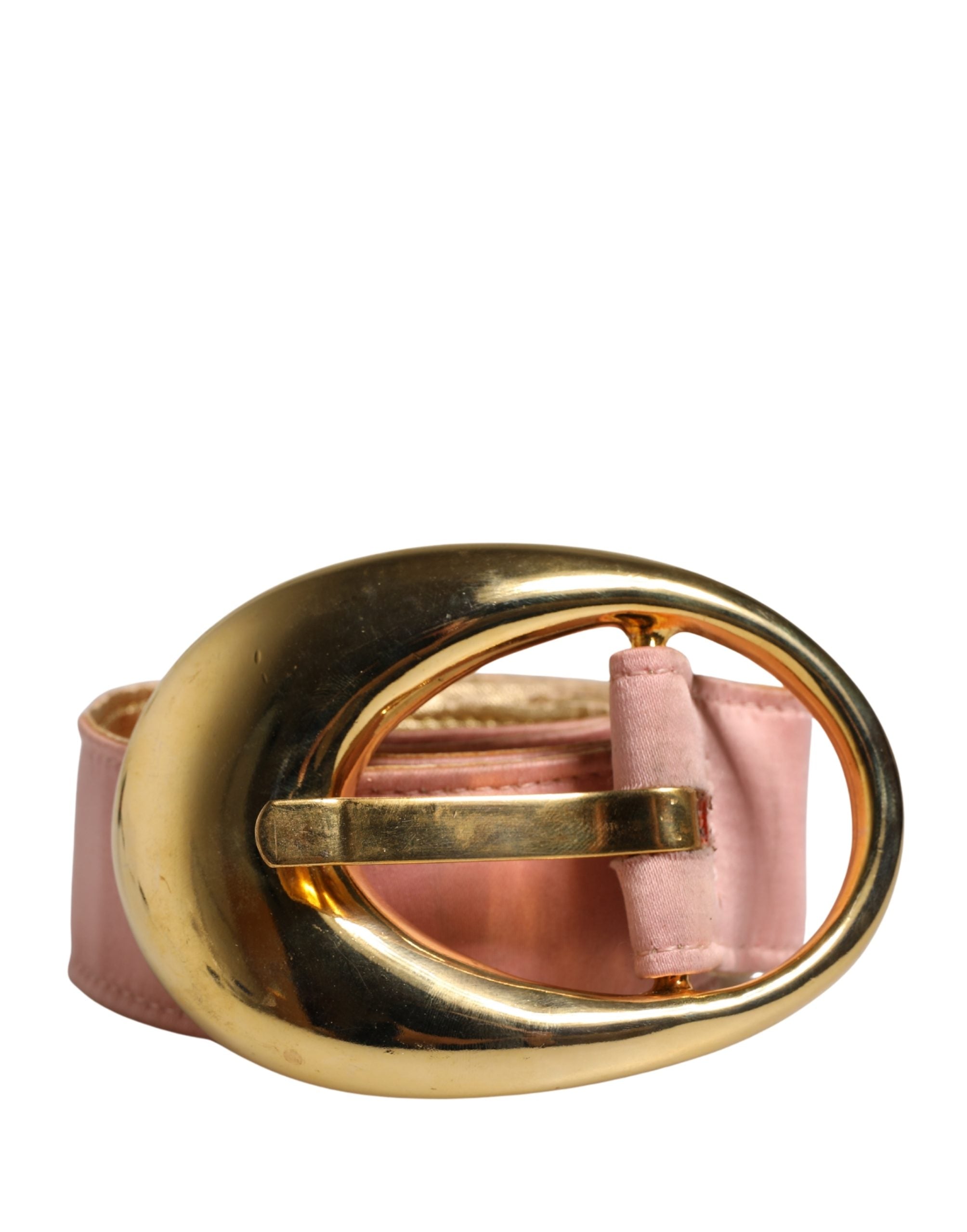 Dolce & Gabbana Pink Satin Leather Oval Metal Buckle Belt