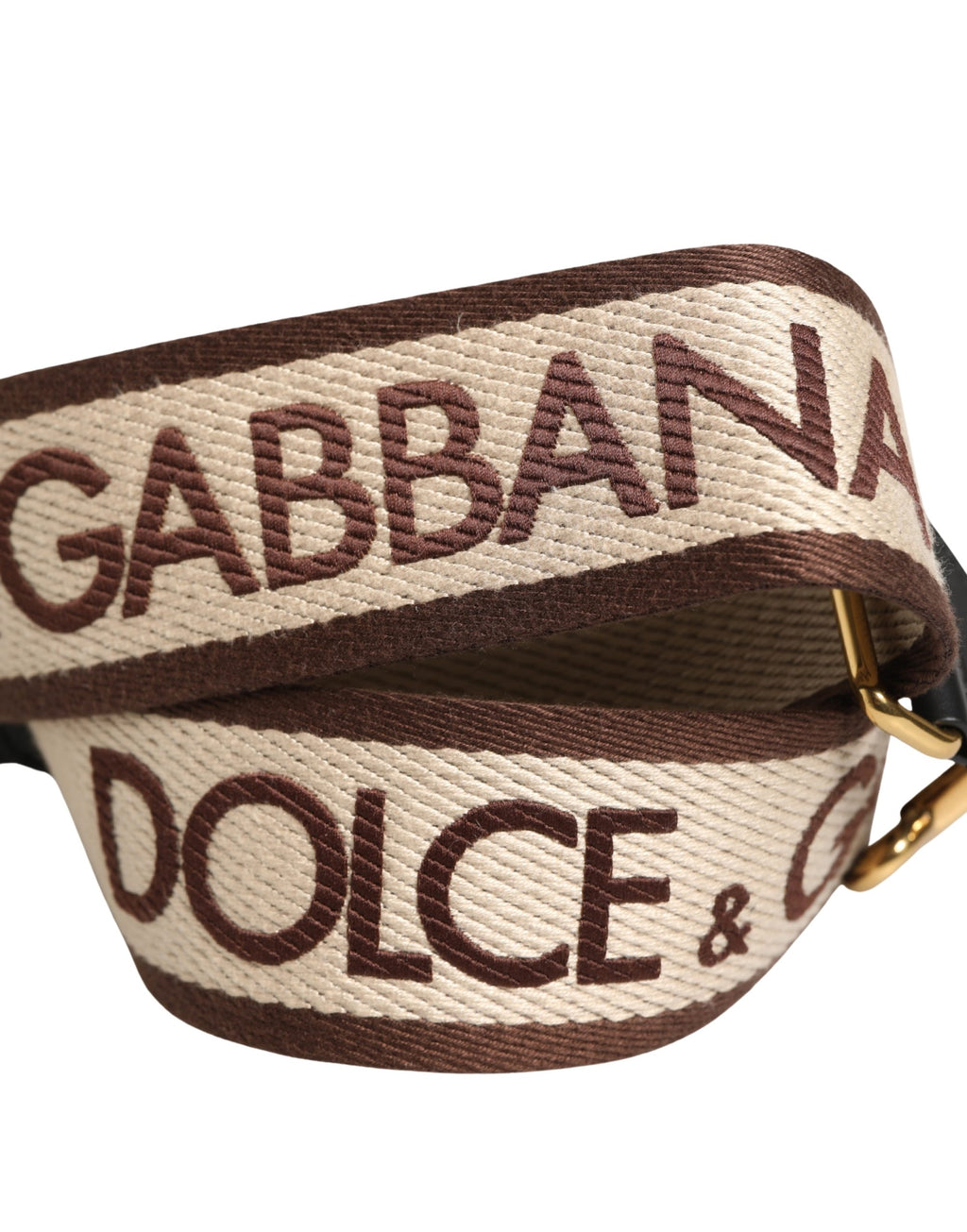 Dolce & Gabbana Beige Logo Print Gold Brass Bag Accessory Shoulder Strap