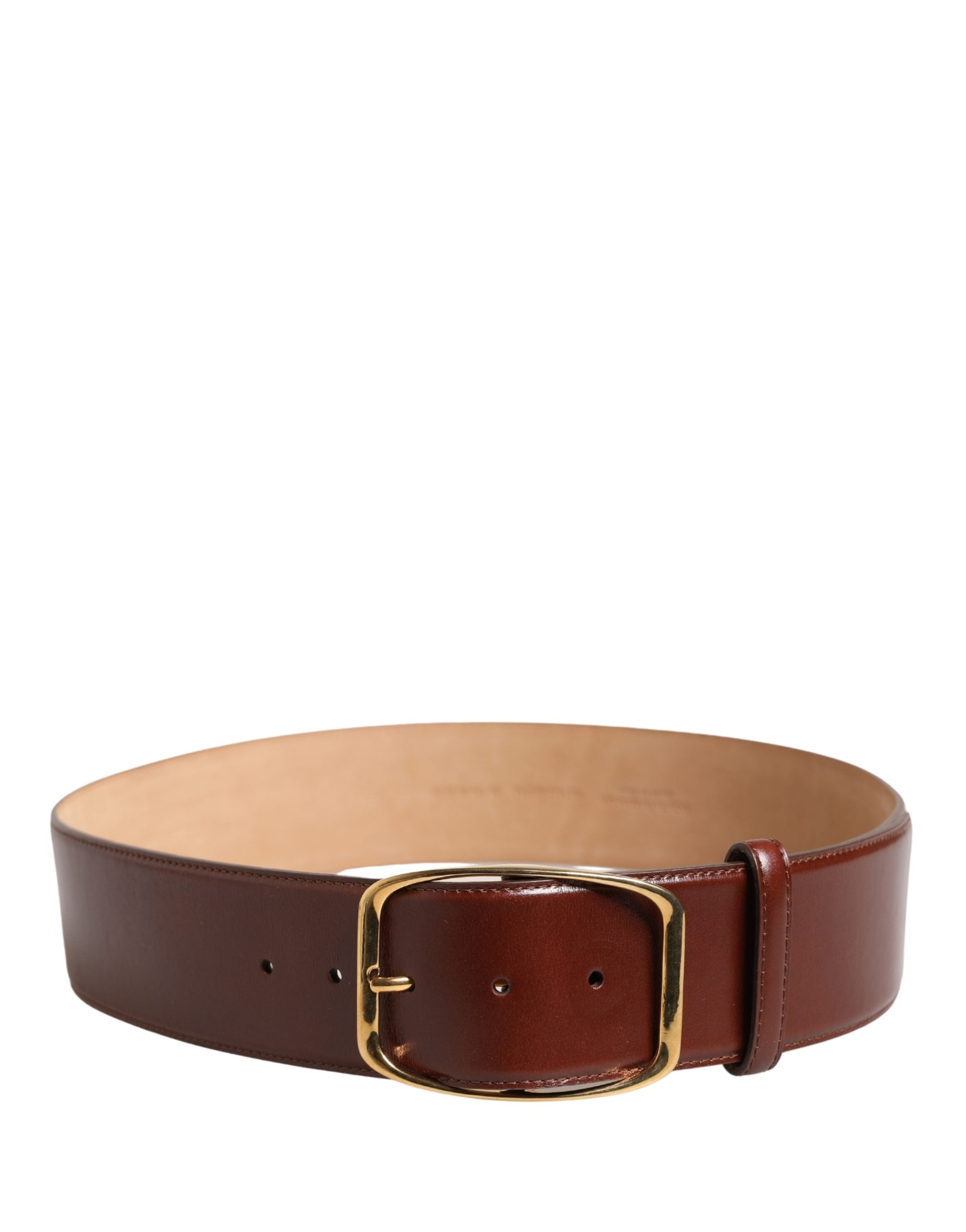 Dolce & Gabbana Brown Leather Waist Gold Metal Buckle Belt