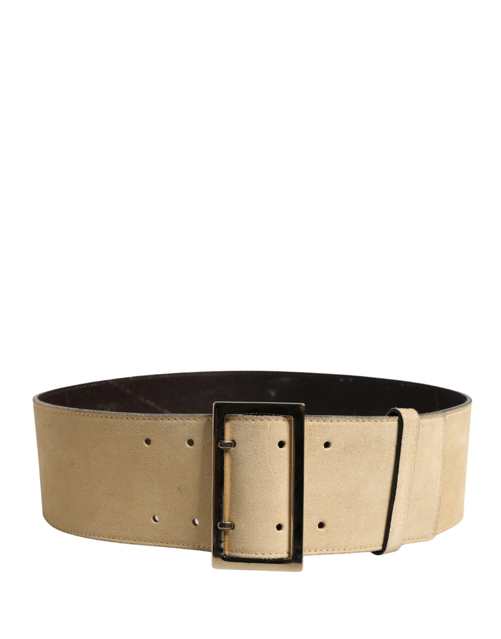 Versace Beige Suede Leather Silver Metal Buckle Belt