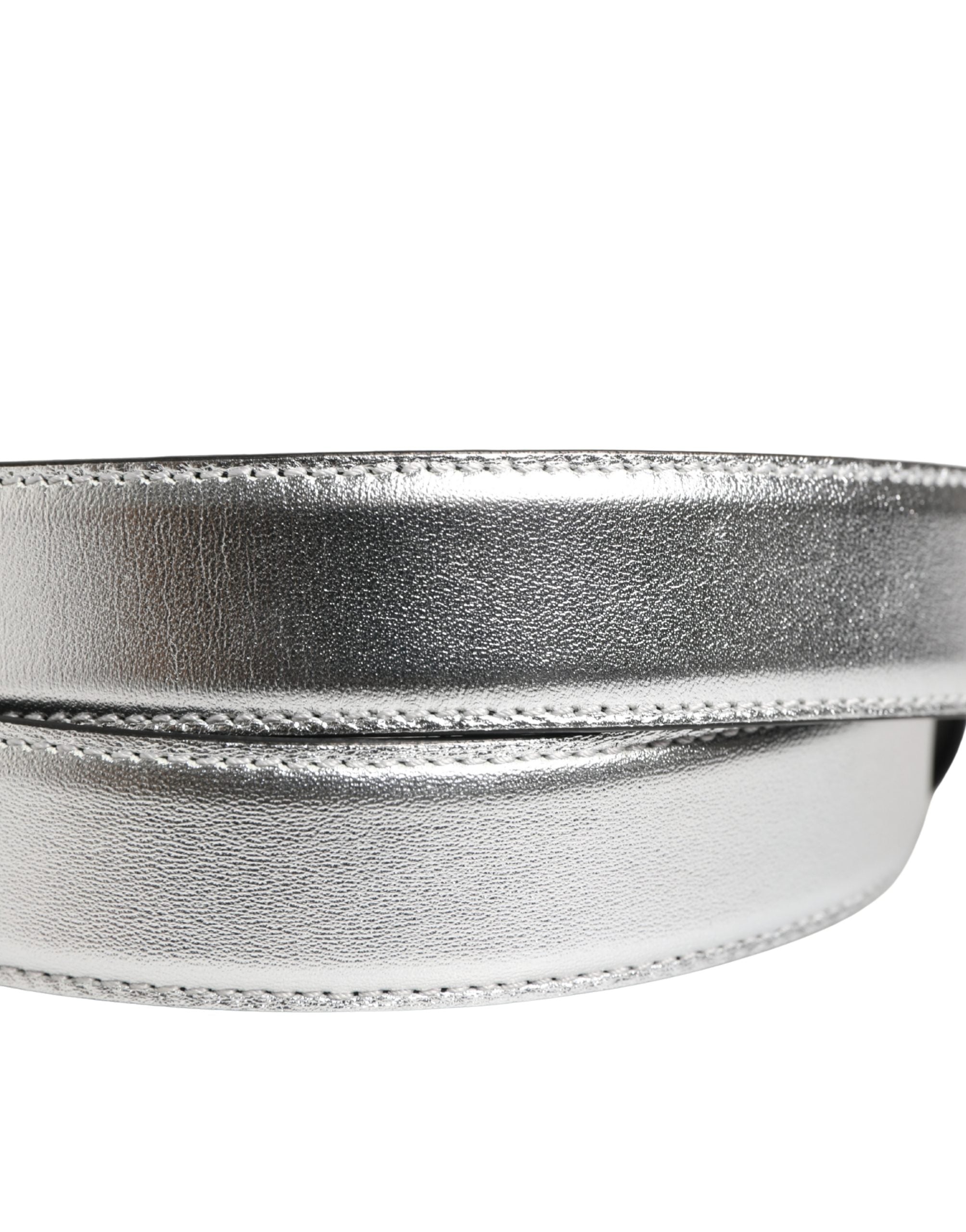 Moschino Couture Silver Leather Logo Metal Buckle Waist Belt