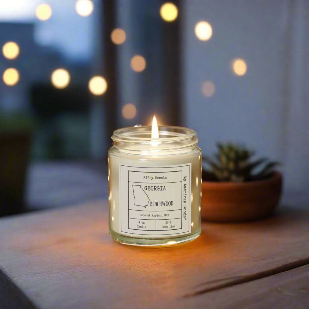 Georgia - Cozy Scented Candles - Coconut Apricot Wax - Beachwood Fragrance