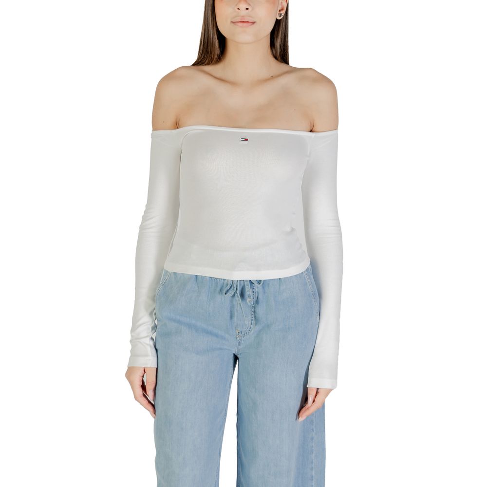 Tommy Hilfiger Jeans Cream Recycled Cotton Long Sleeve T-Shirt