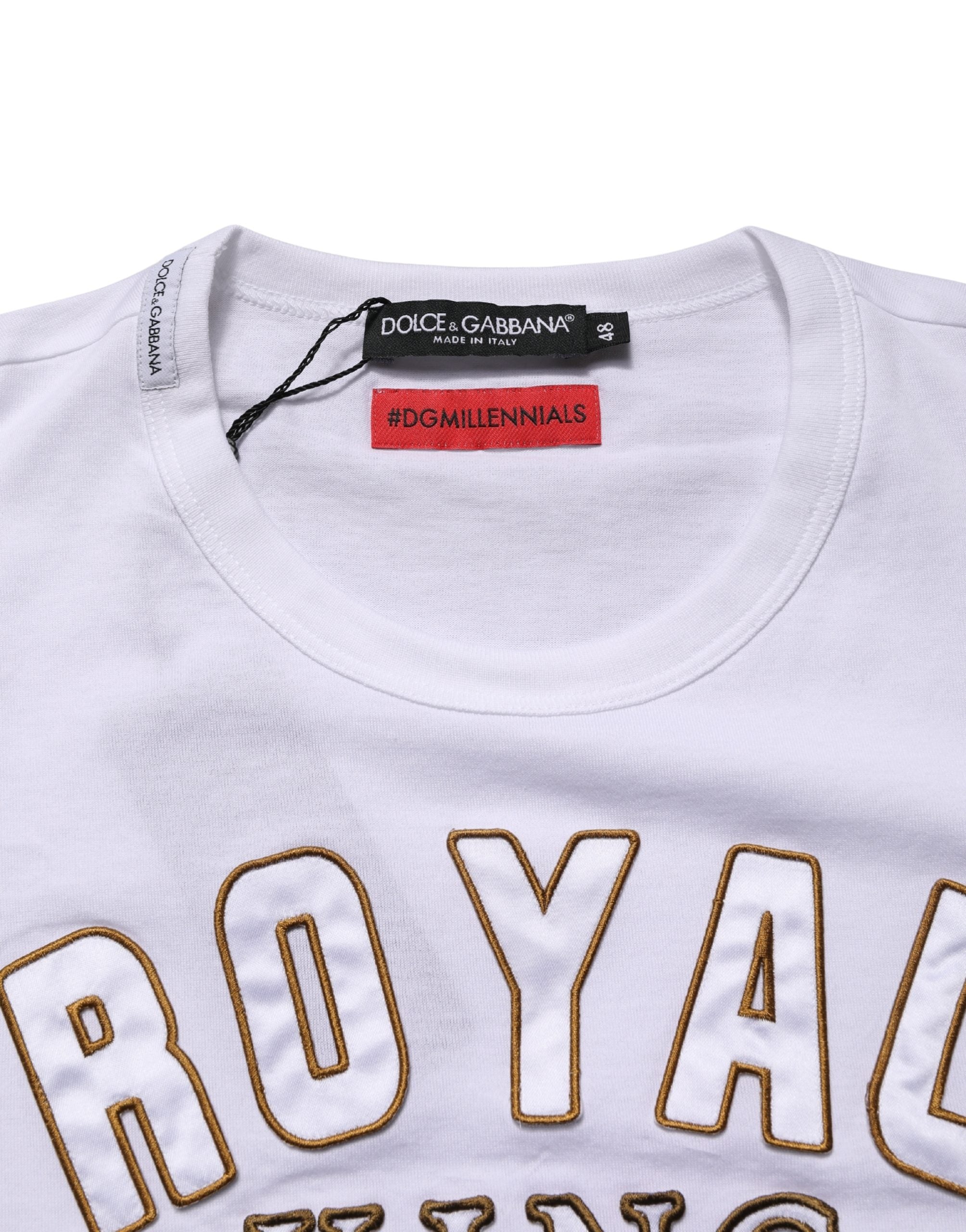 Dolce & Gabbana White DG King Royal Crew Neck Cotton  T-shirt