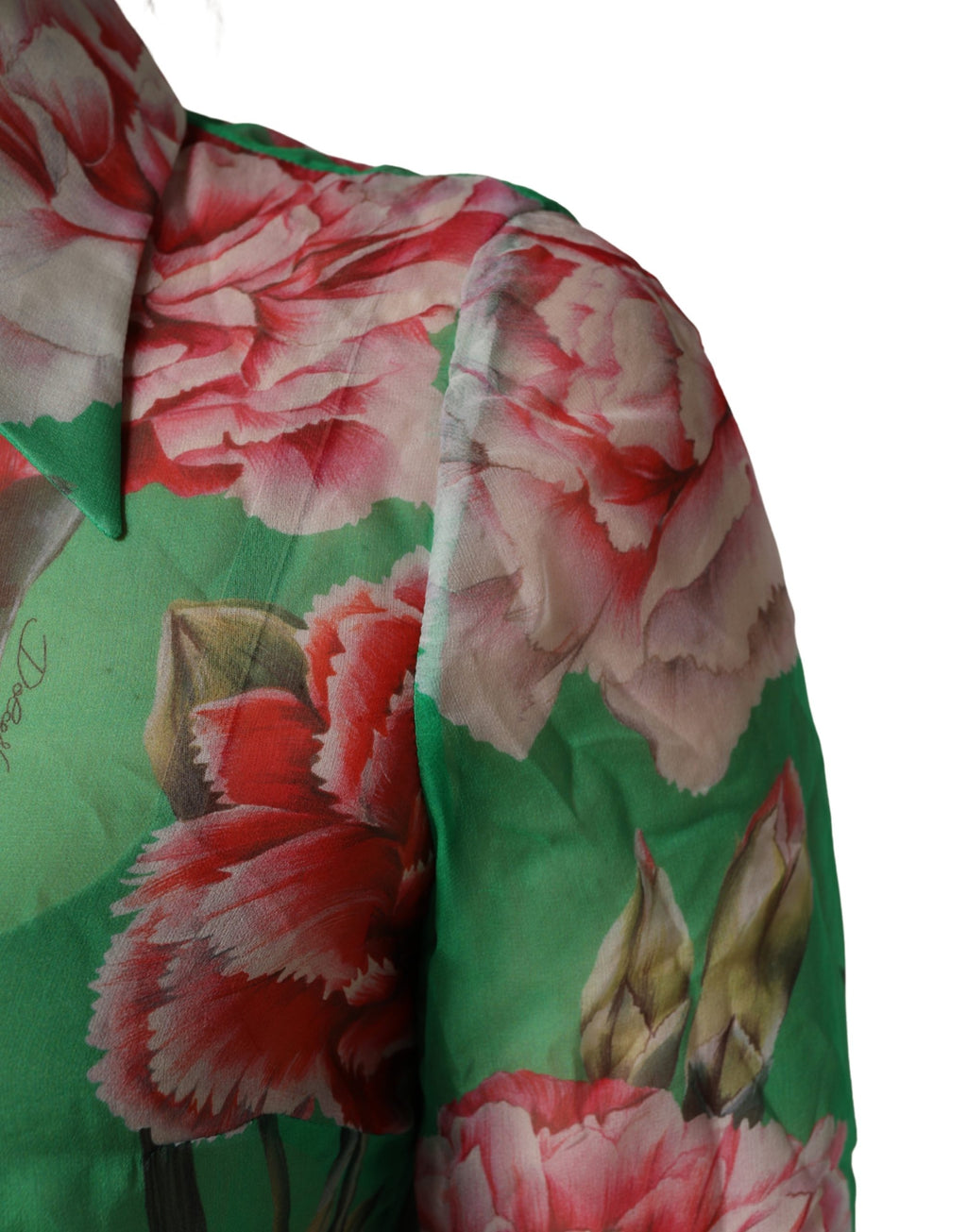Dolce & Gabbana Green CarnationPrint Silk Collared Blouse Top