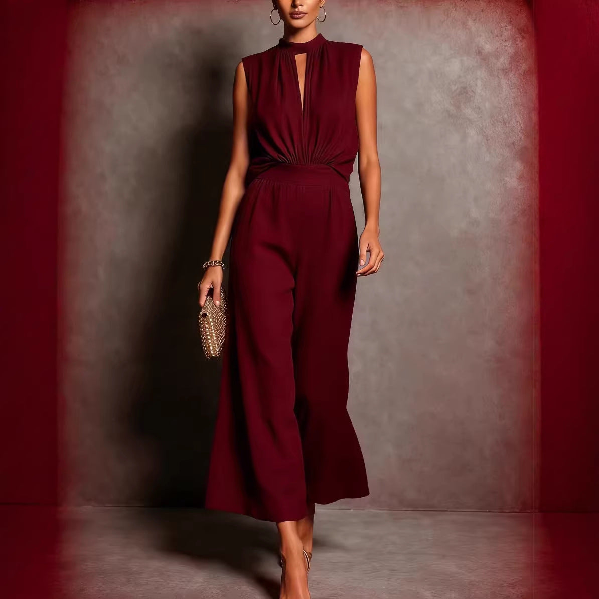 Women's Elegant Sleeveless Tank Top & Pants Set – Asymmetric Retro 2-Piece
