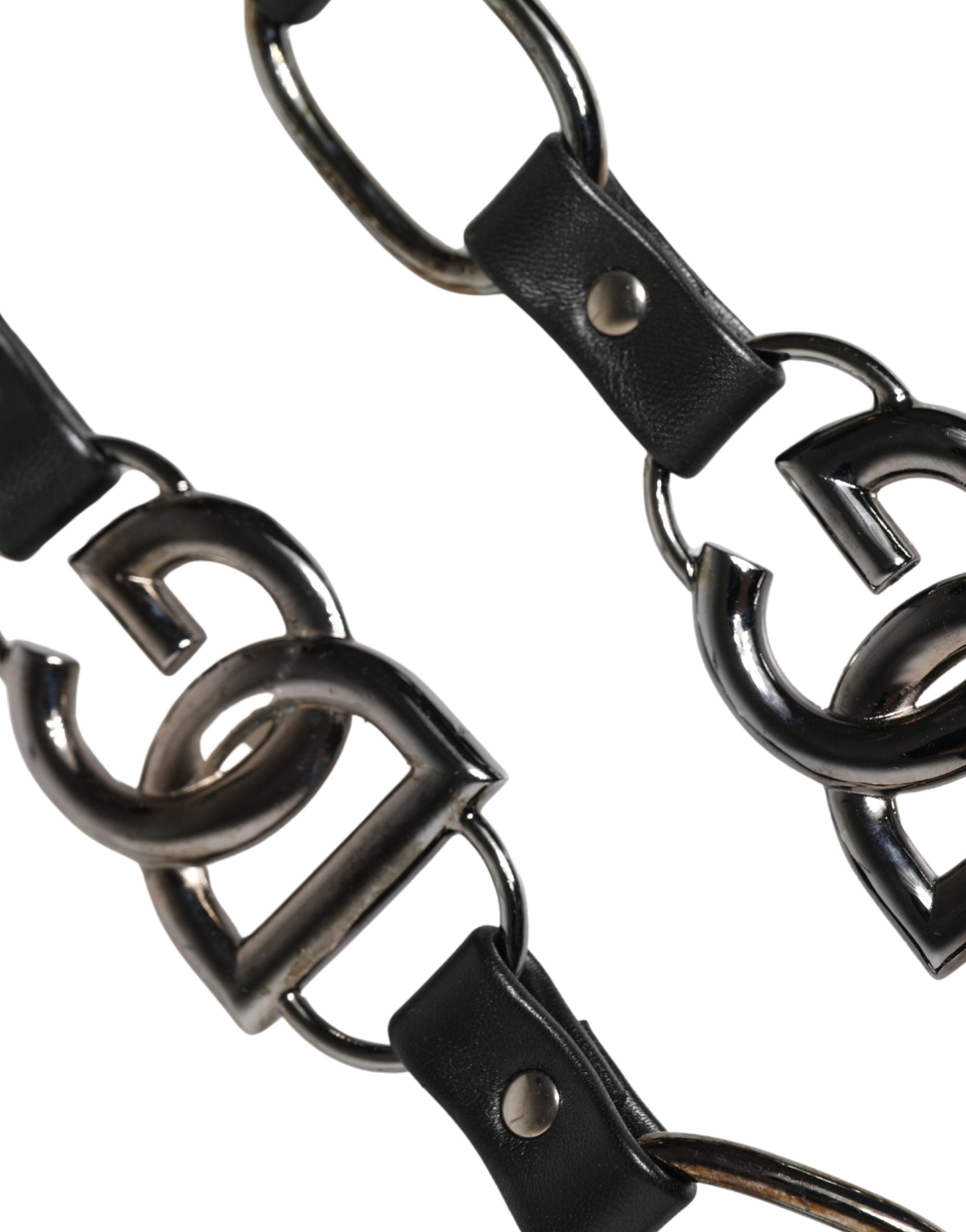 Dolce & Gabbana Black Leather Silver Chain Bag Accessory Shoulder Strap