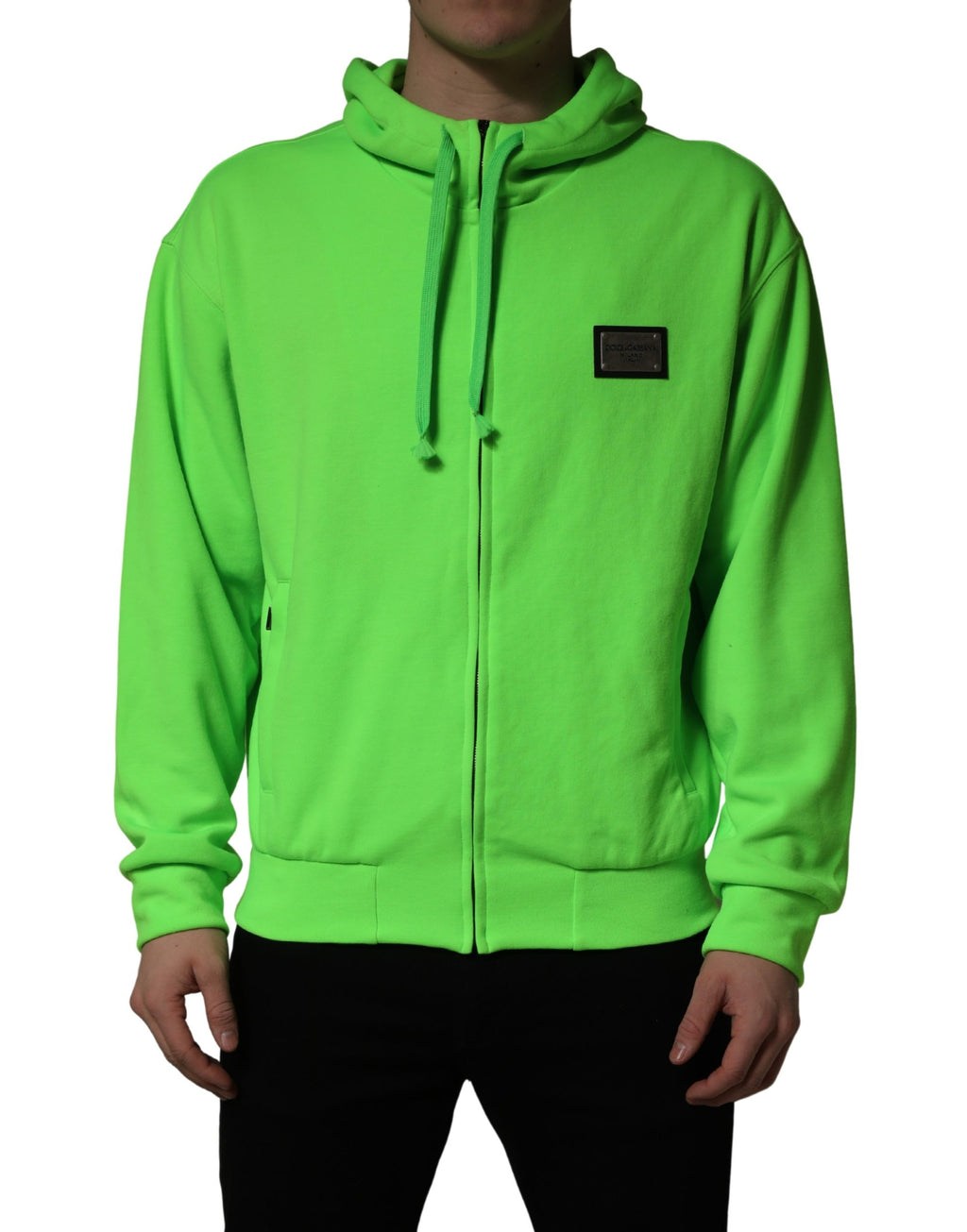 Dolce & Gabbana Green FullZip Fleece HoodedSweatshirt Sweater