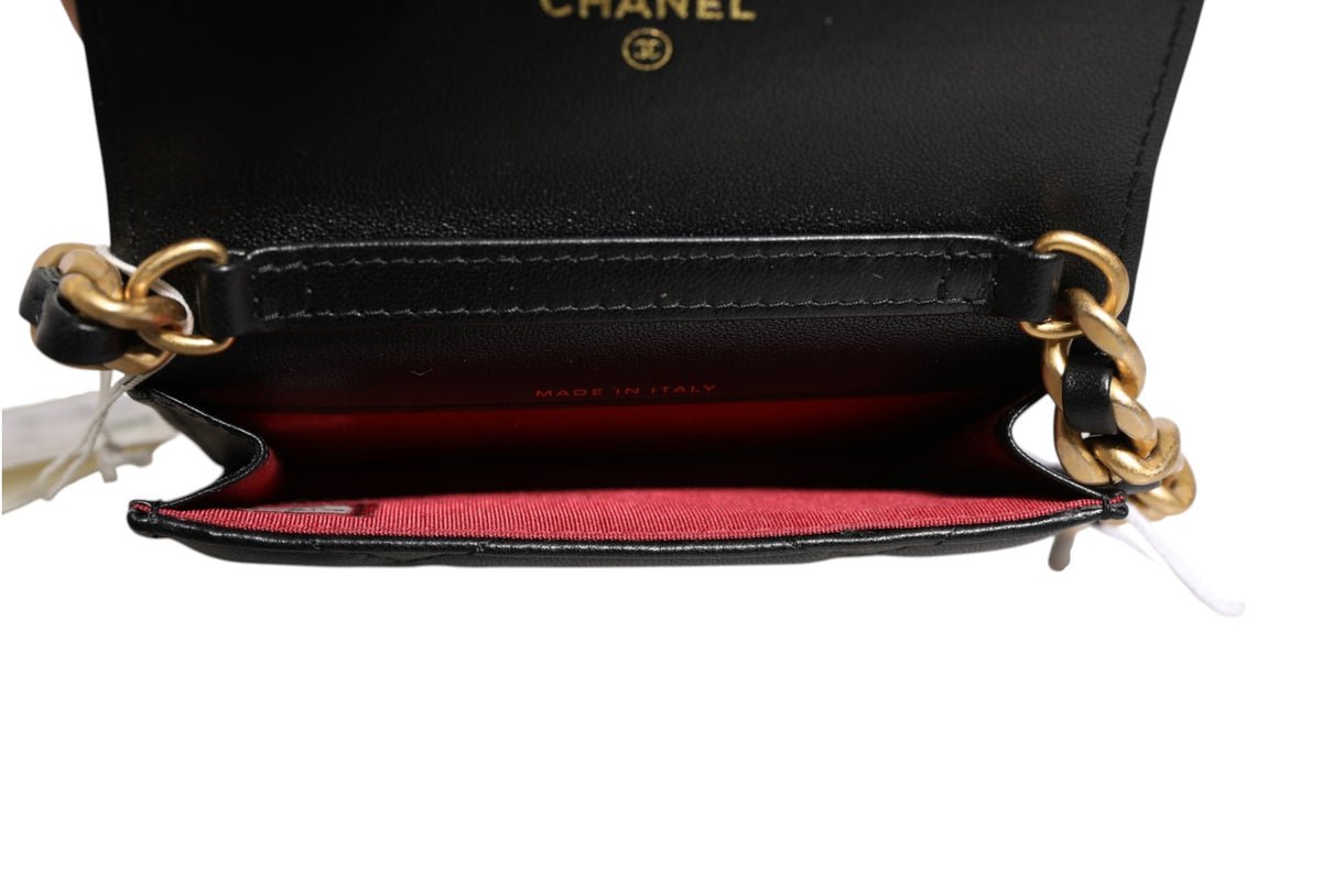 Chanel 19 Flap Coin Purse Quilted Leather Black Crossbody
