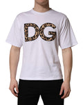 Dolce & Gabbana White Leopard Print DG Logo MenCotton T-shirt