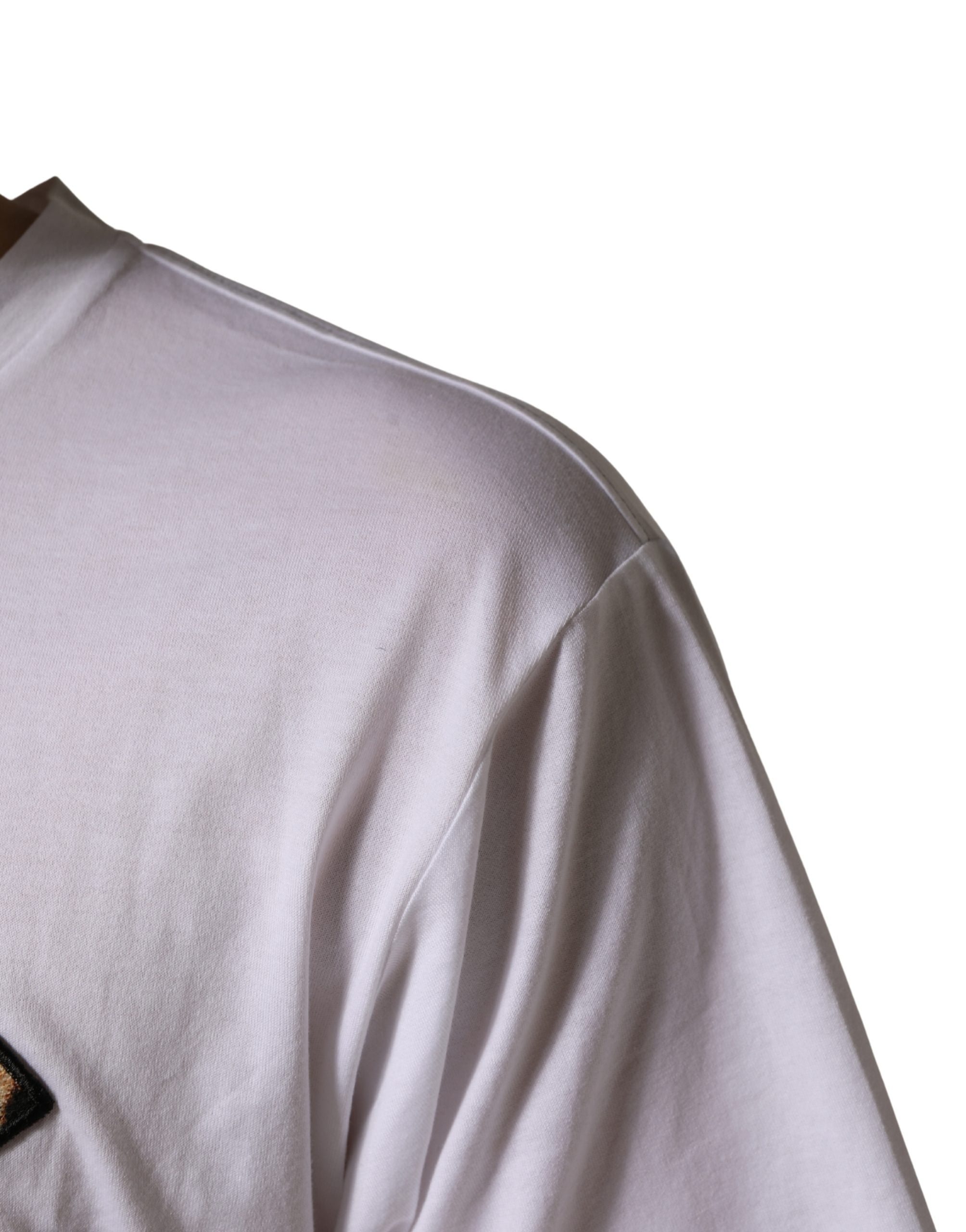 Dolce & Gabbana White Leopard Print DG Logo MenCotton T-shirt