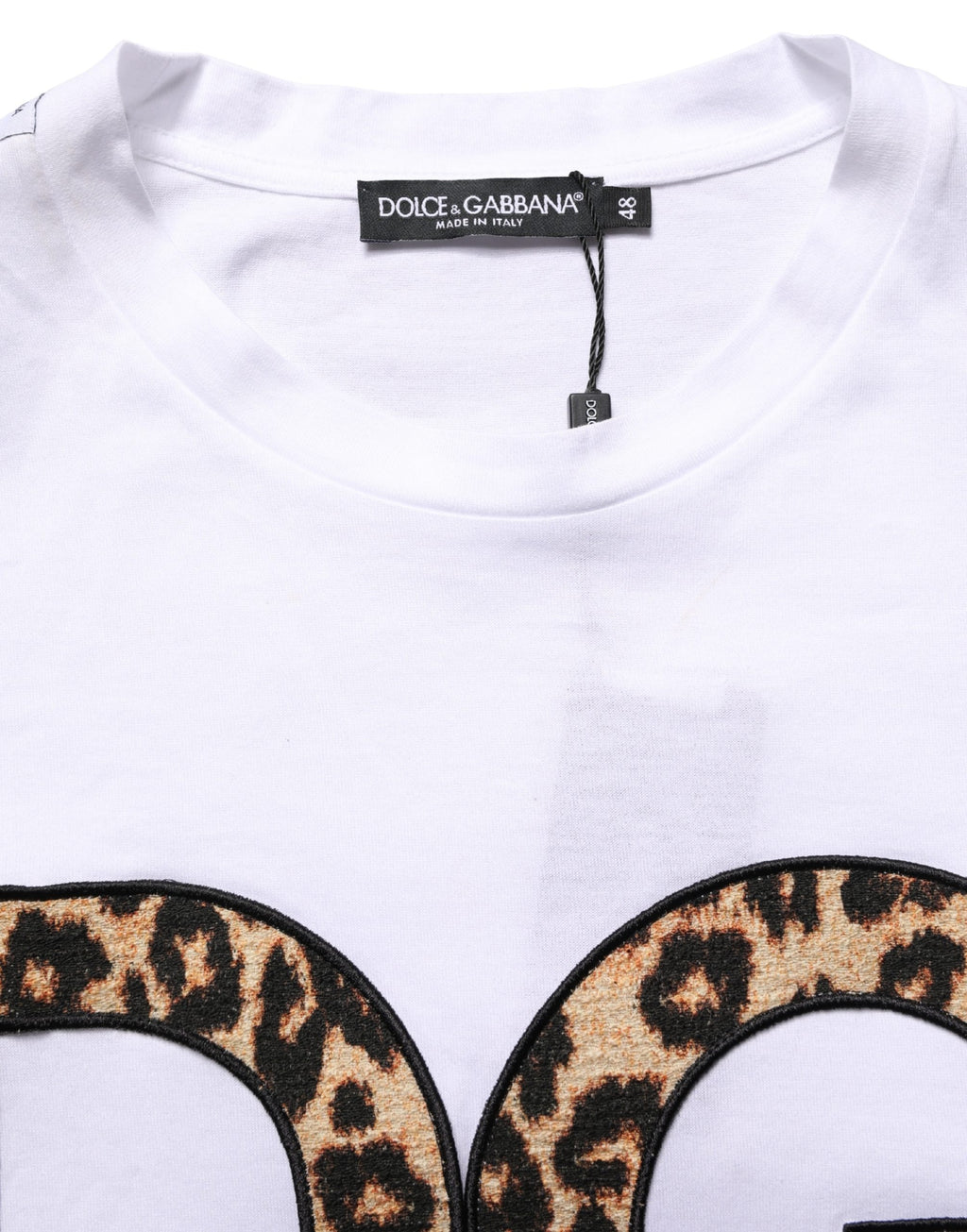 Dolce & Gabbana White Leopard Print DG Logo MenCotton T-shirt