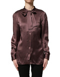 Dolce & Gabbana Violet Satin Long Sleeve Ascot Tie Shirt Top