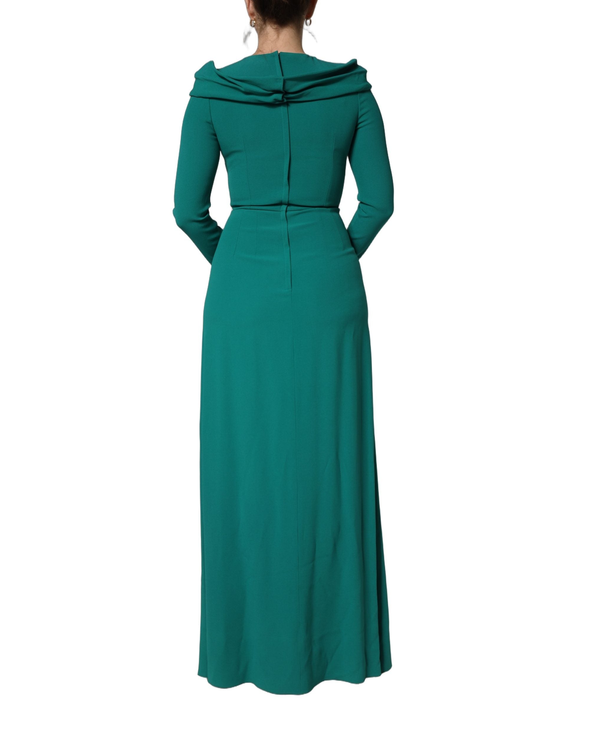 Dolce & Gabbana Green Round Neck Long Sleeves Gown Dress