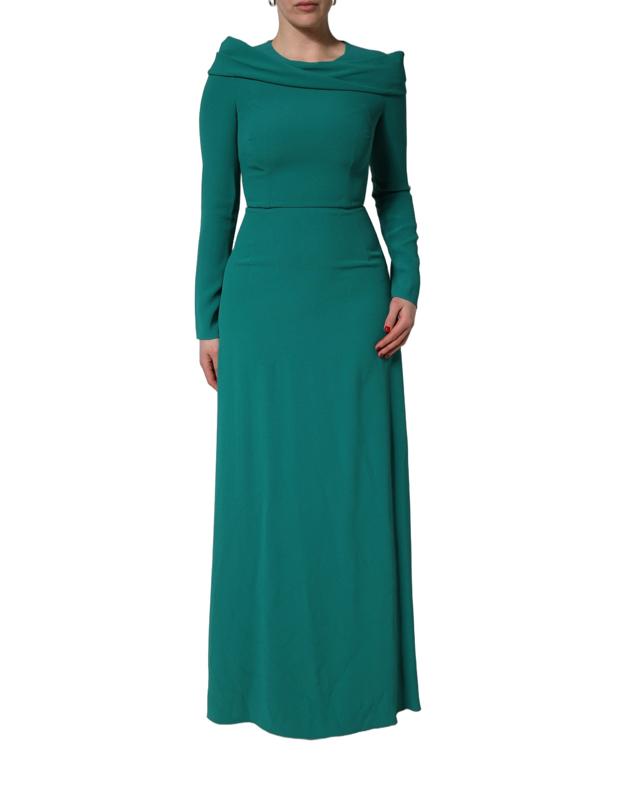 Dolce & Gabbana Green Round Neck Long Sleeves Gown Dress