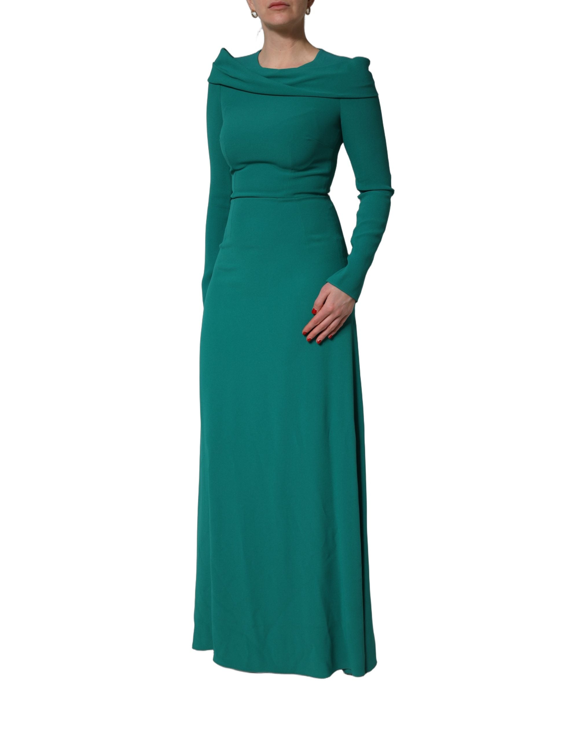 Dolce & Gabbana Green Round Neck Long Sleeves Gown Dress