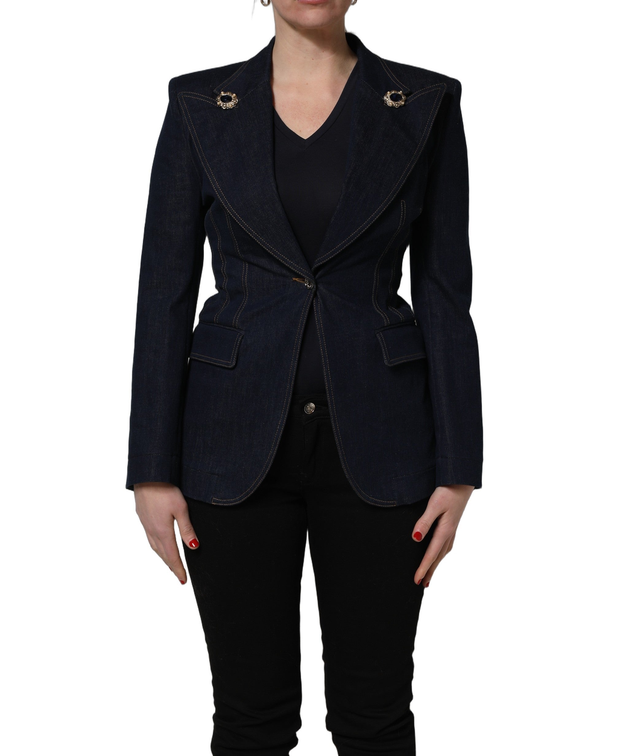 Dolce & Gabbana Blue Single-Breasted Denim Blazer Jacket