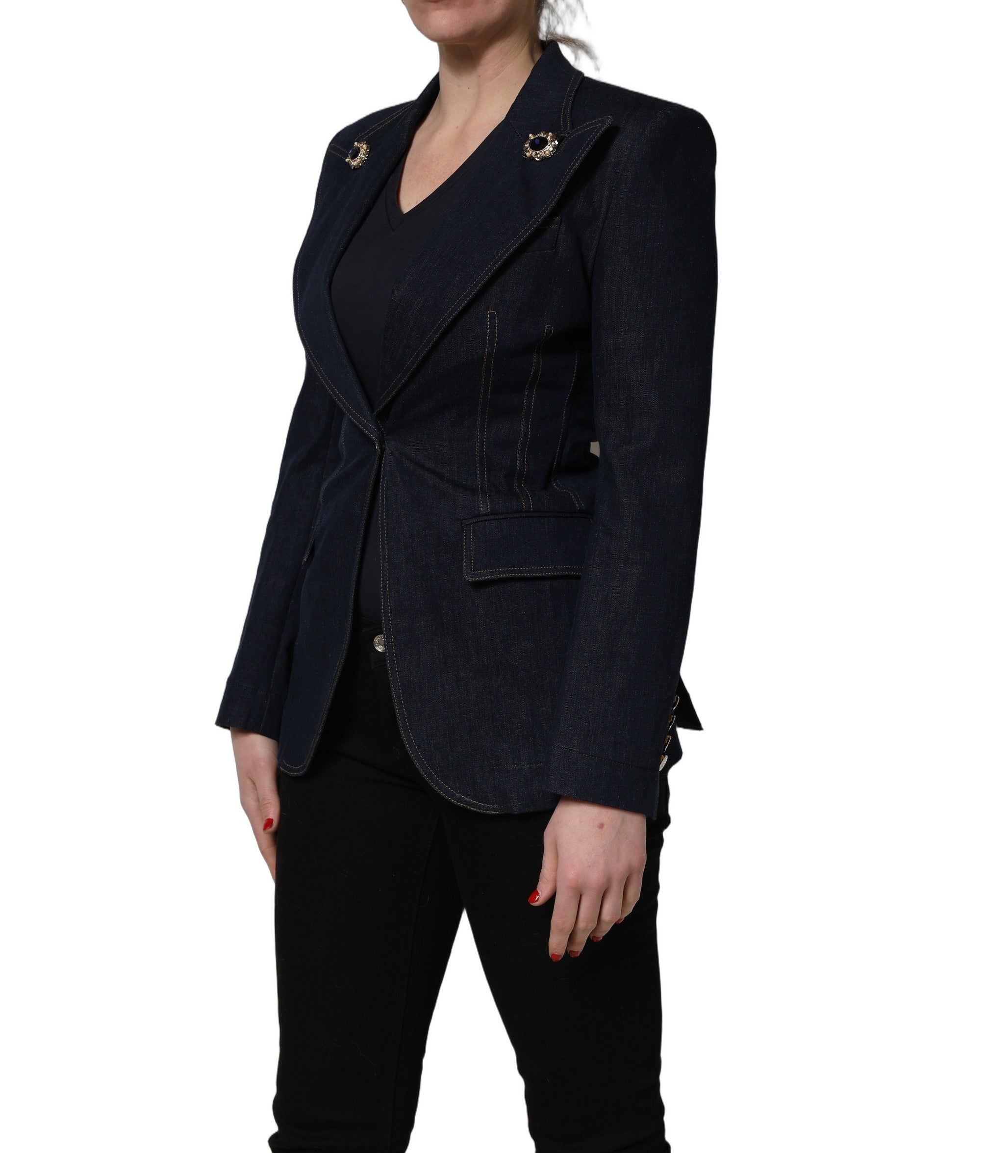 Dolce & Gabbana Blue Single-Breasted Denim Blazer Jacket