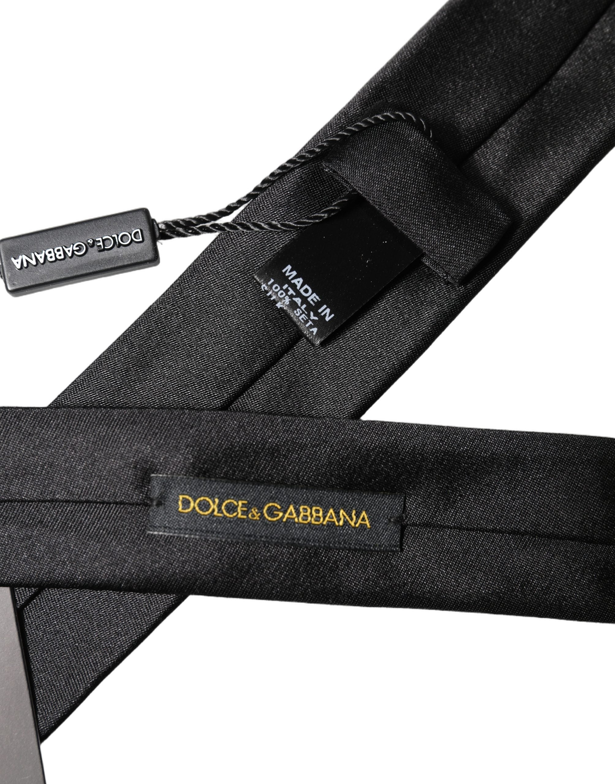 Dolce & Gabbana Black D&G Embroidery Silk Adjustable Men Necktie Tie