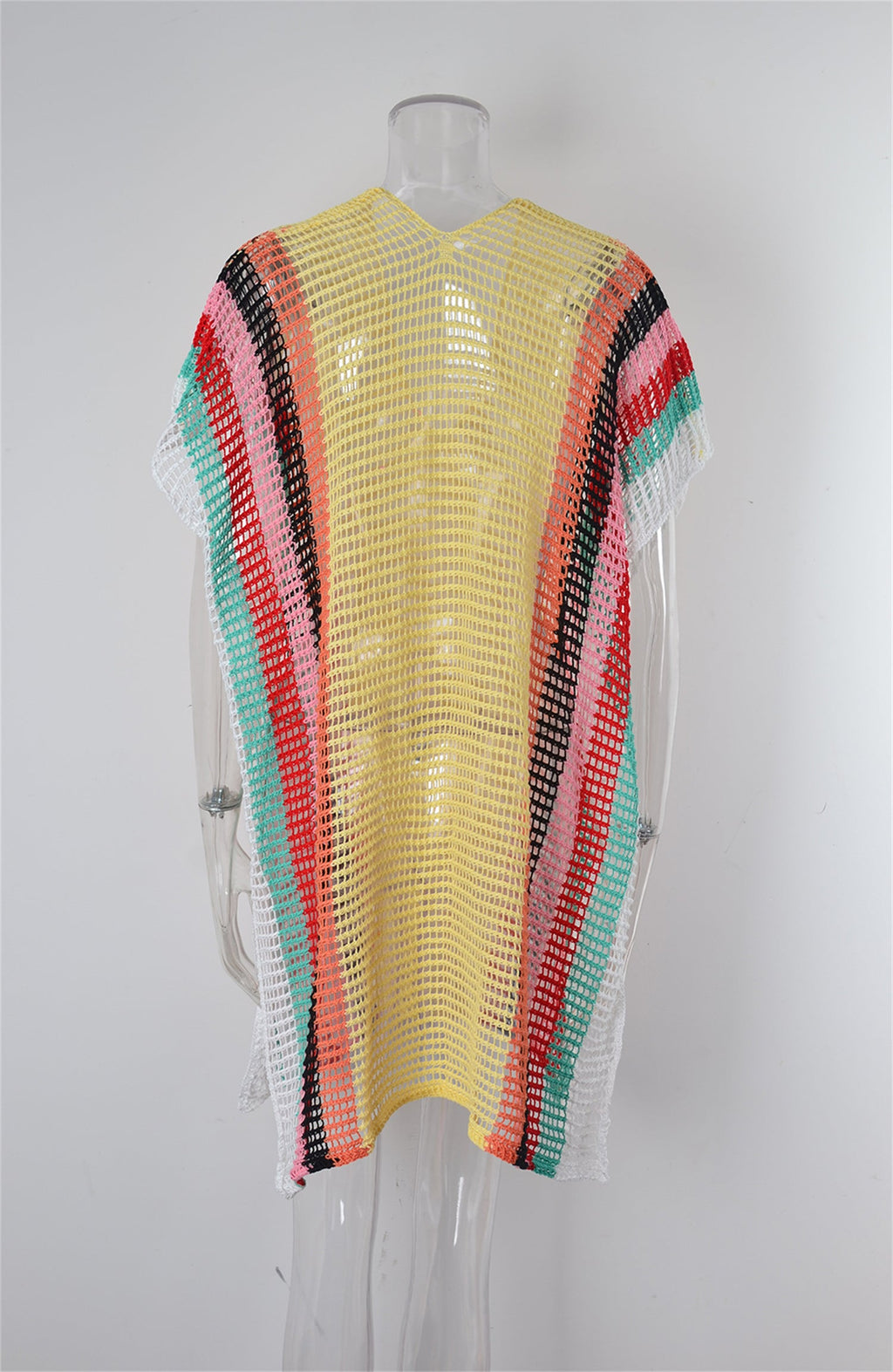 Summer Beach Cover-up Hollow Out Cutout Knitted Rainbow Holiday Bikini Cover Sun Protection Clothing Women