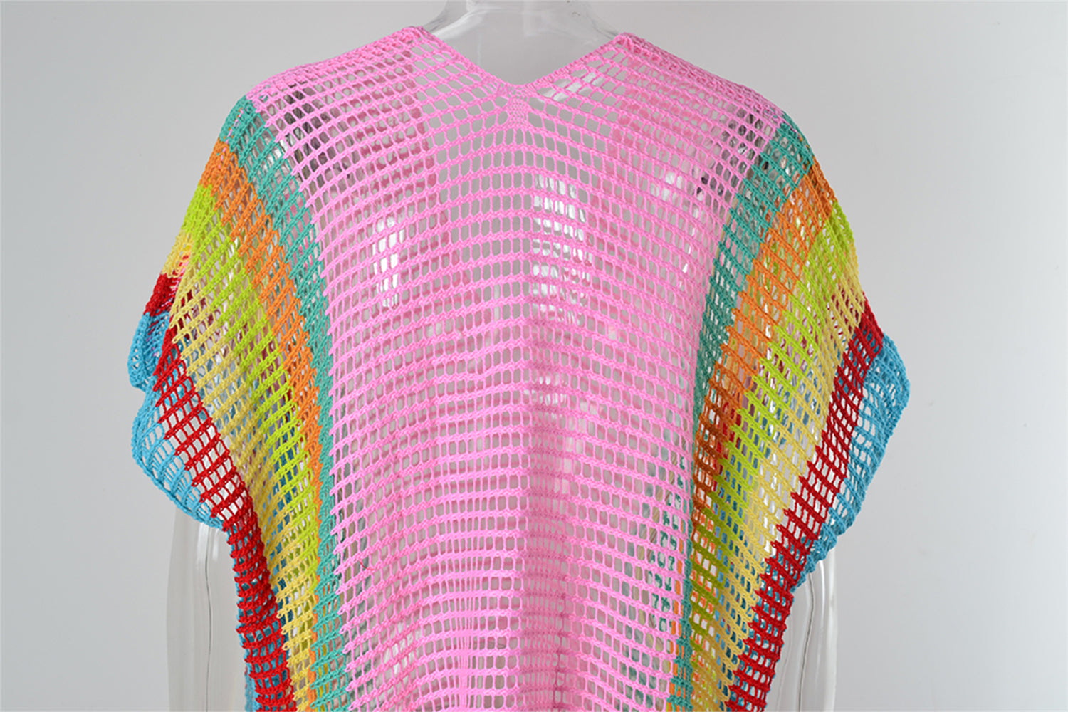 Summer Beach Cover-up Hollow Out Cutout Knitted Rainbow Holiday Bikini Cover Sun Protection Clothing Women
