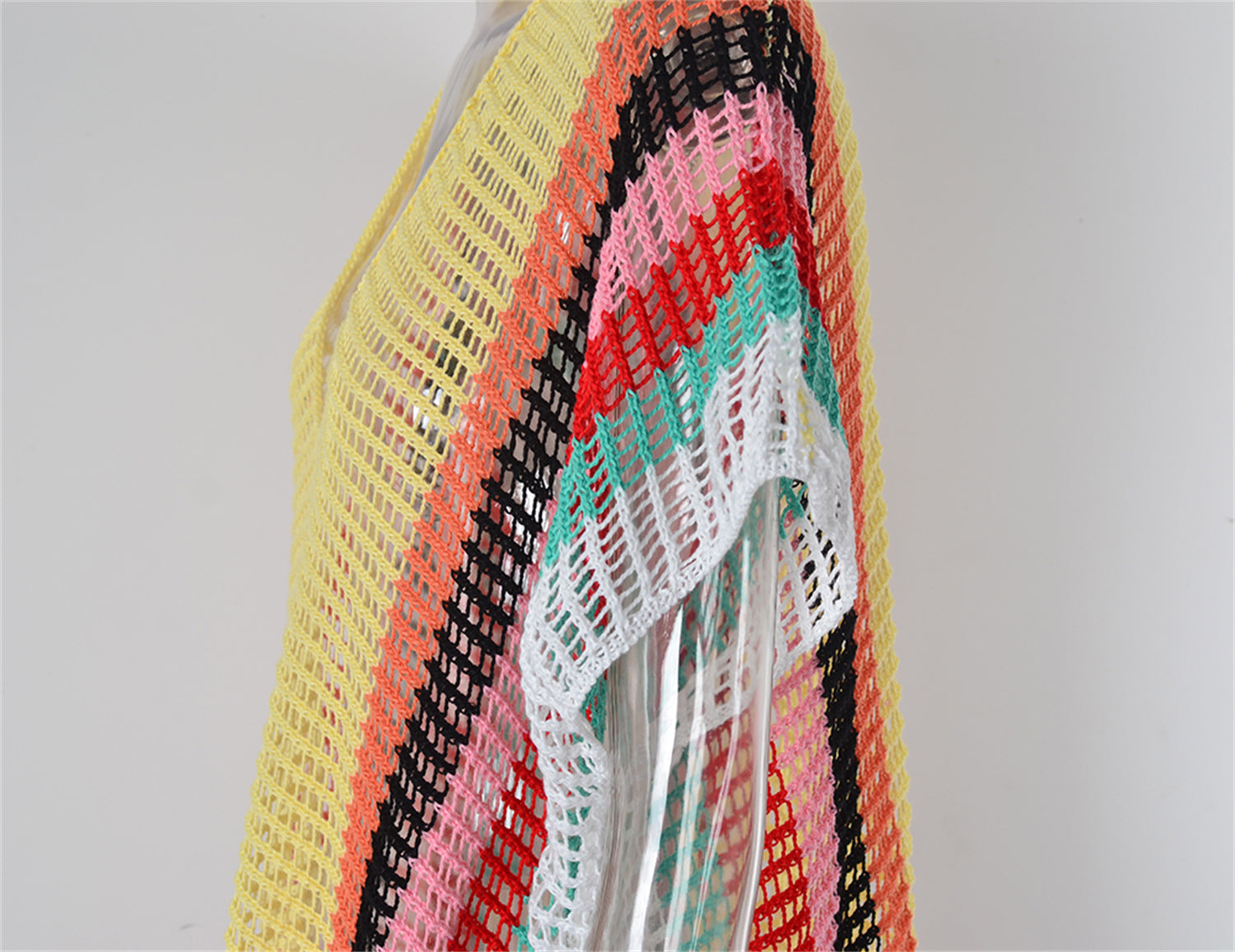 Summer Beach Cover-up Hollow Out Cutout Knitted Rainbow Holiday Bikini Cover Sun Protection Clothing Women