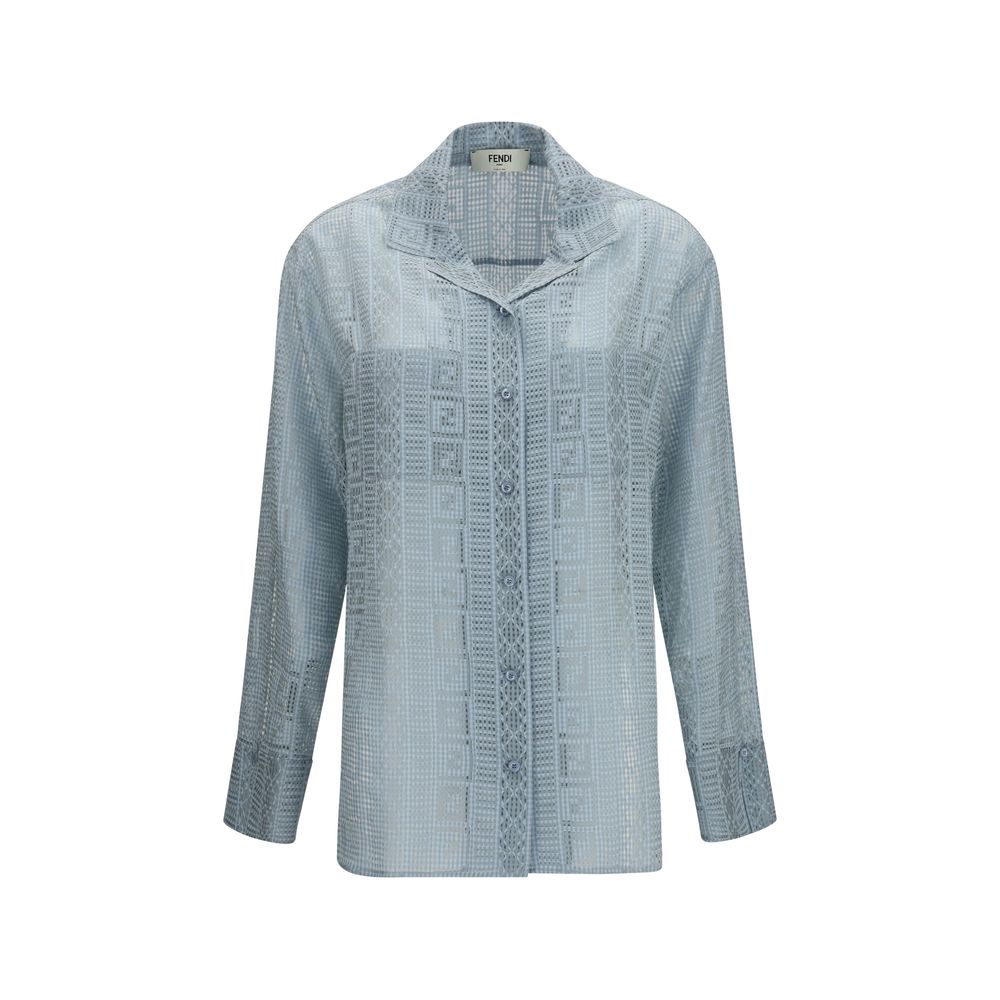 Fendi Blue Silk Dress Shirt
